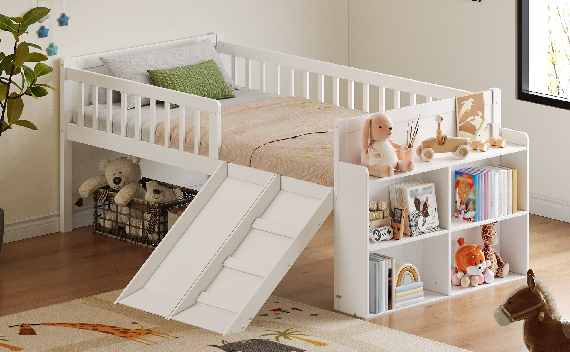 Twin Bed Frame Storage Shelf White