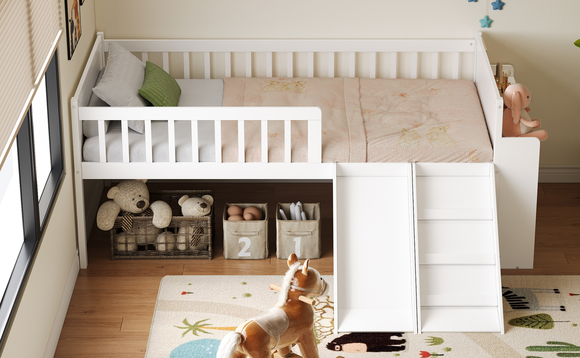 Twin Bed Frame Storage Shelf White