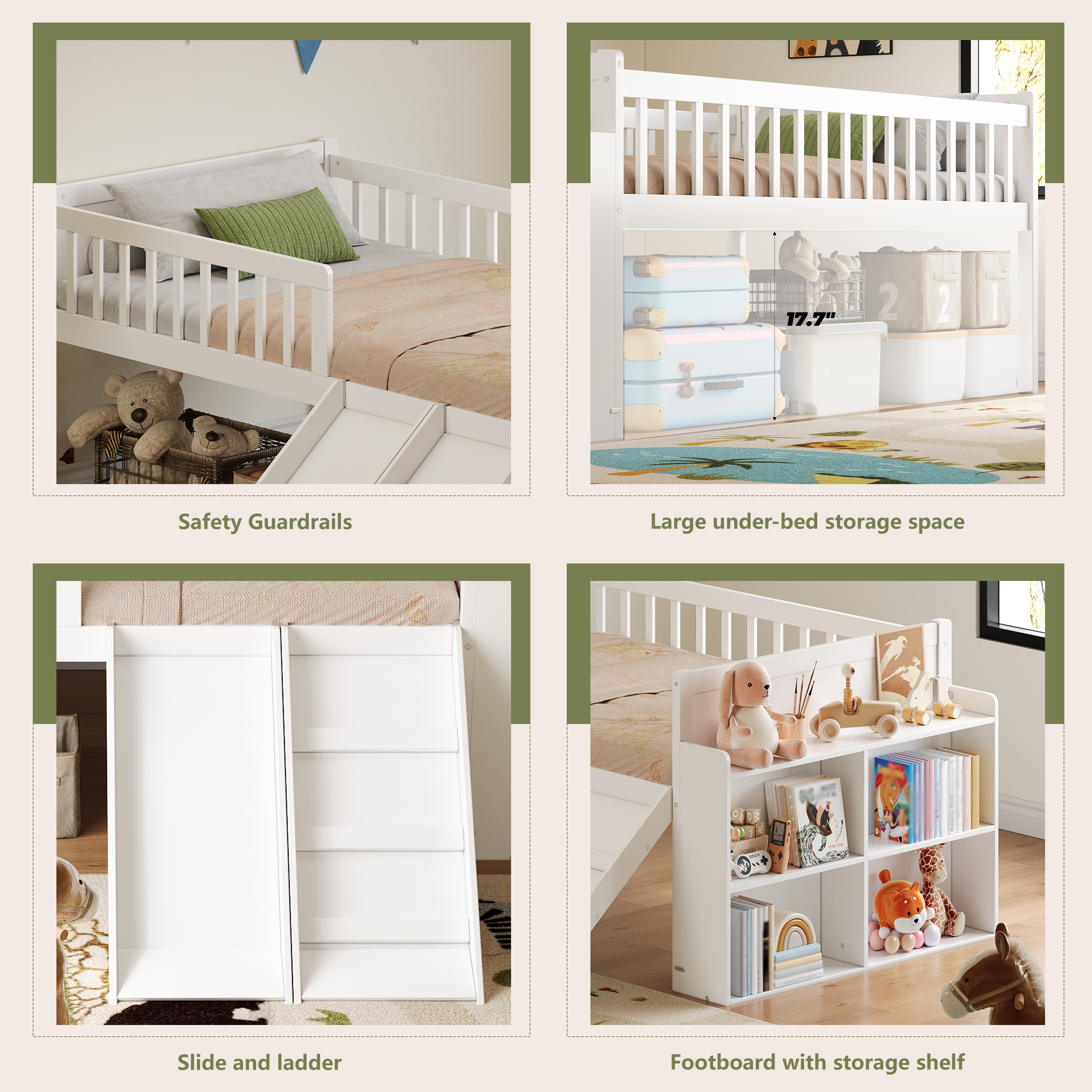 Twin Bed Frame Storage Shelf White