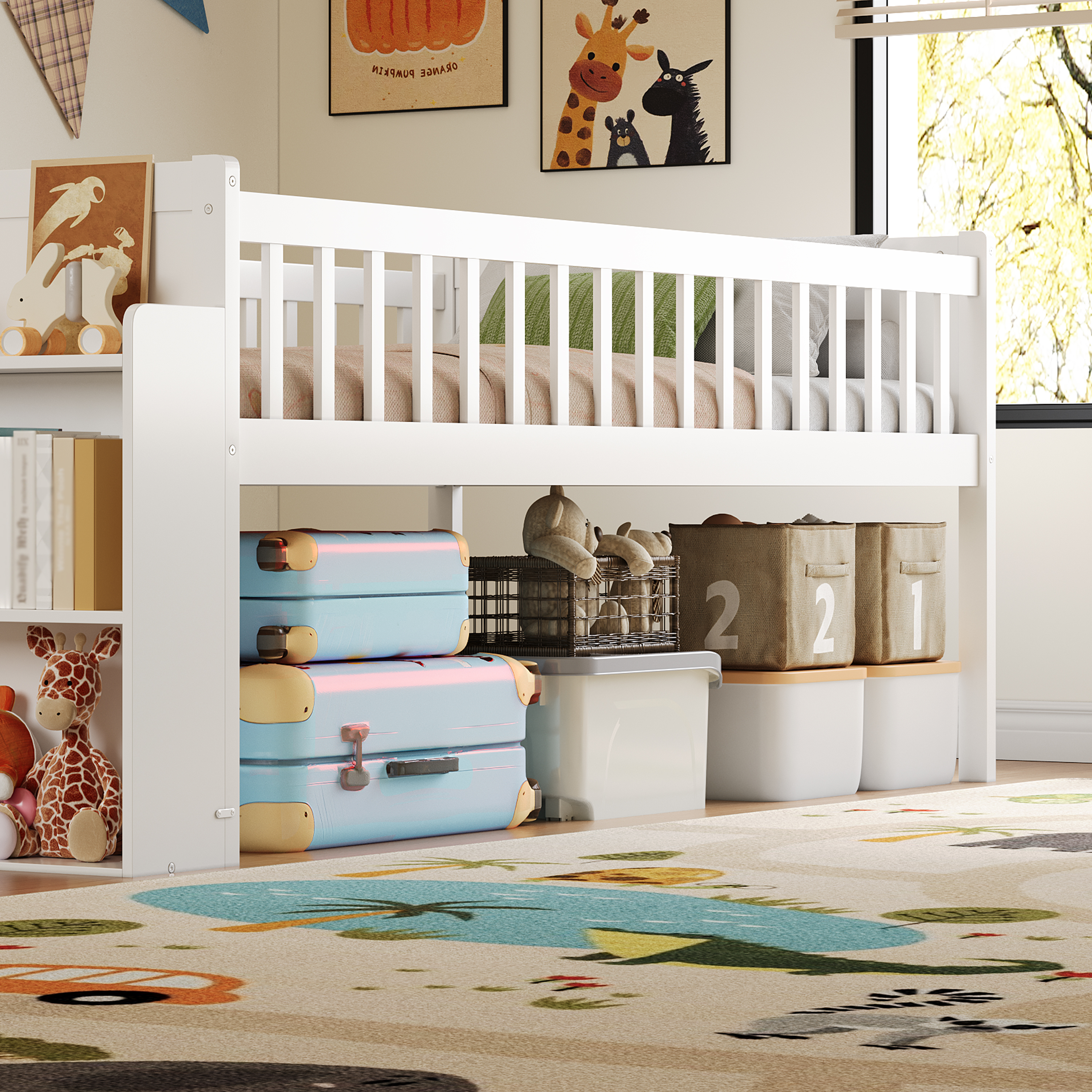 Twin Bed Frame Storage Shelf White