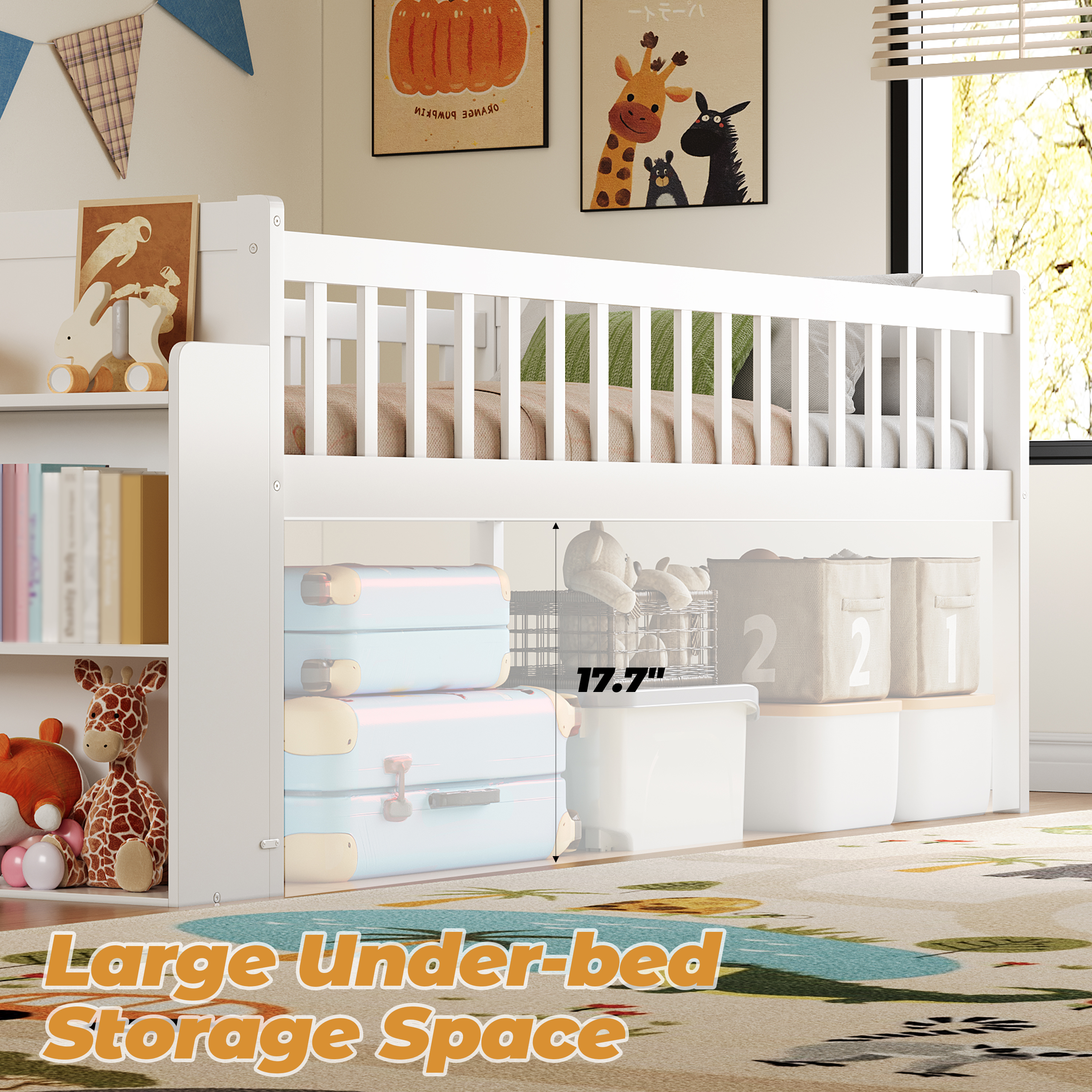 Twin Bed Frame Storage Shelf White