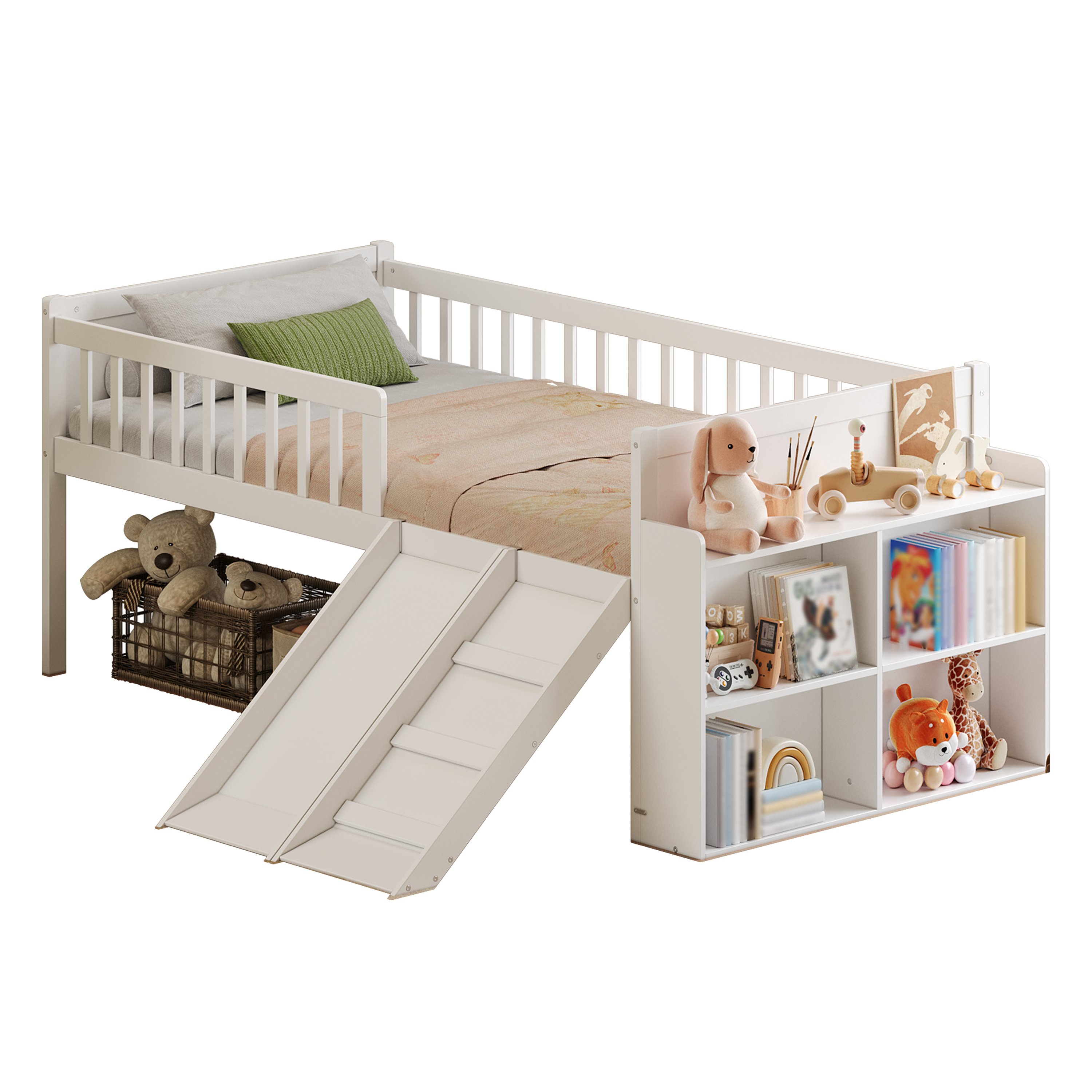 Twin Bed Frame Storage Shelf White