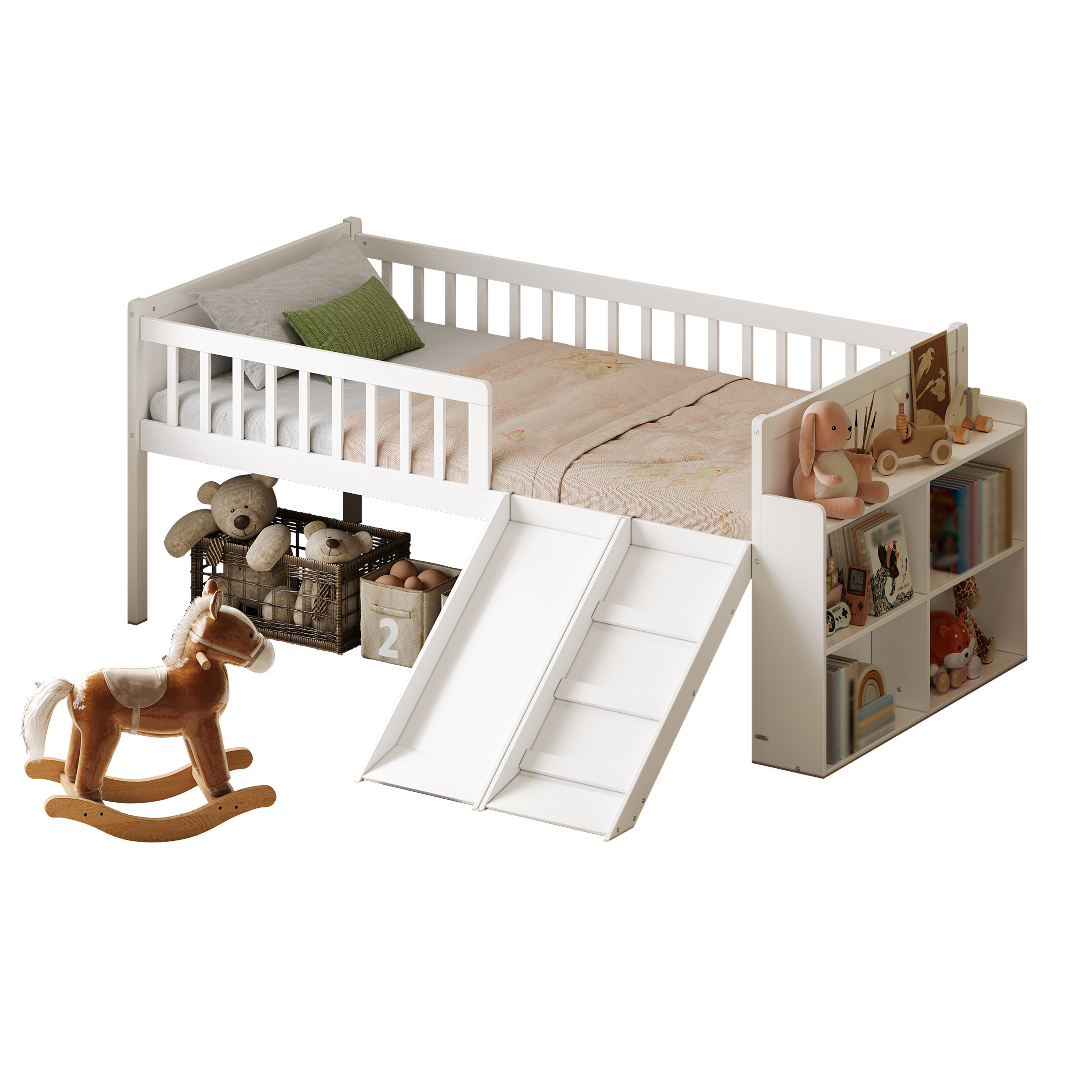 Twin Bed Frame Storage Shelf White