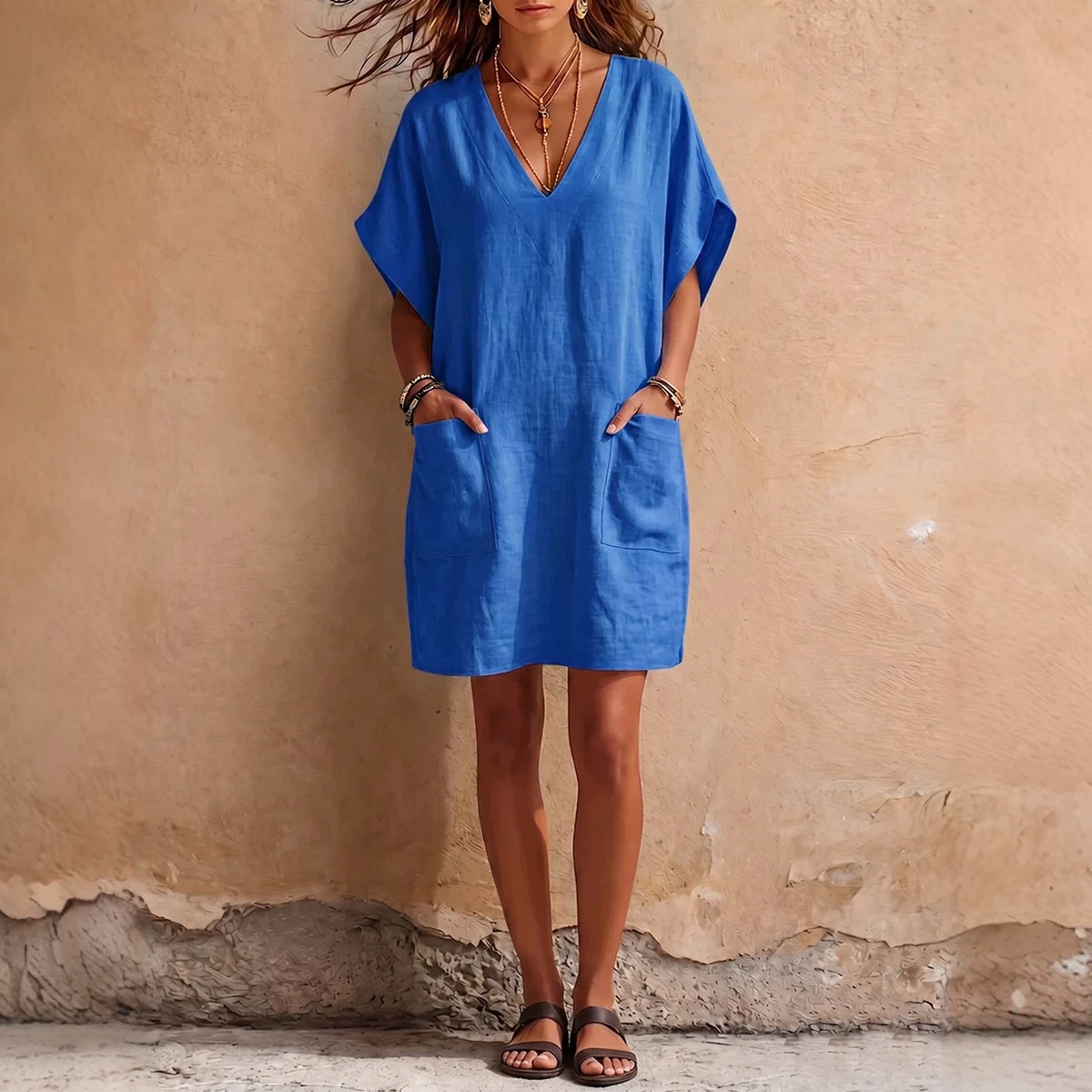 V-neck Pocket Dress For Women