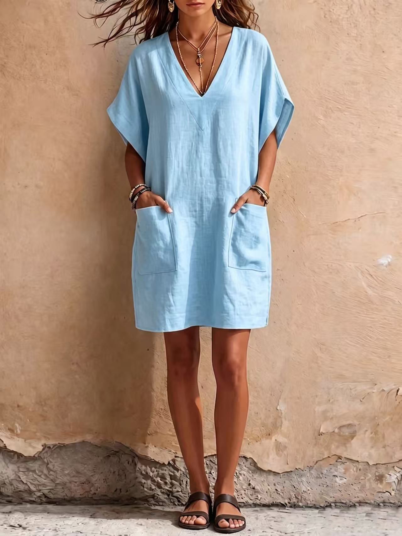 V-neck Pocket Dress For Women