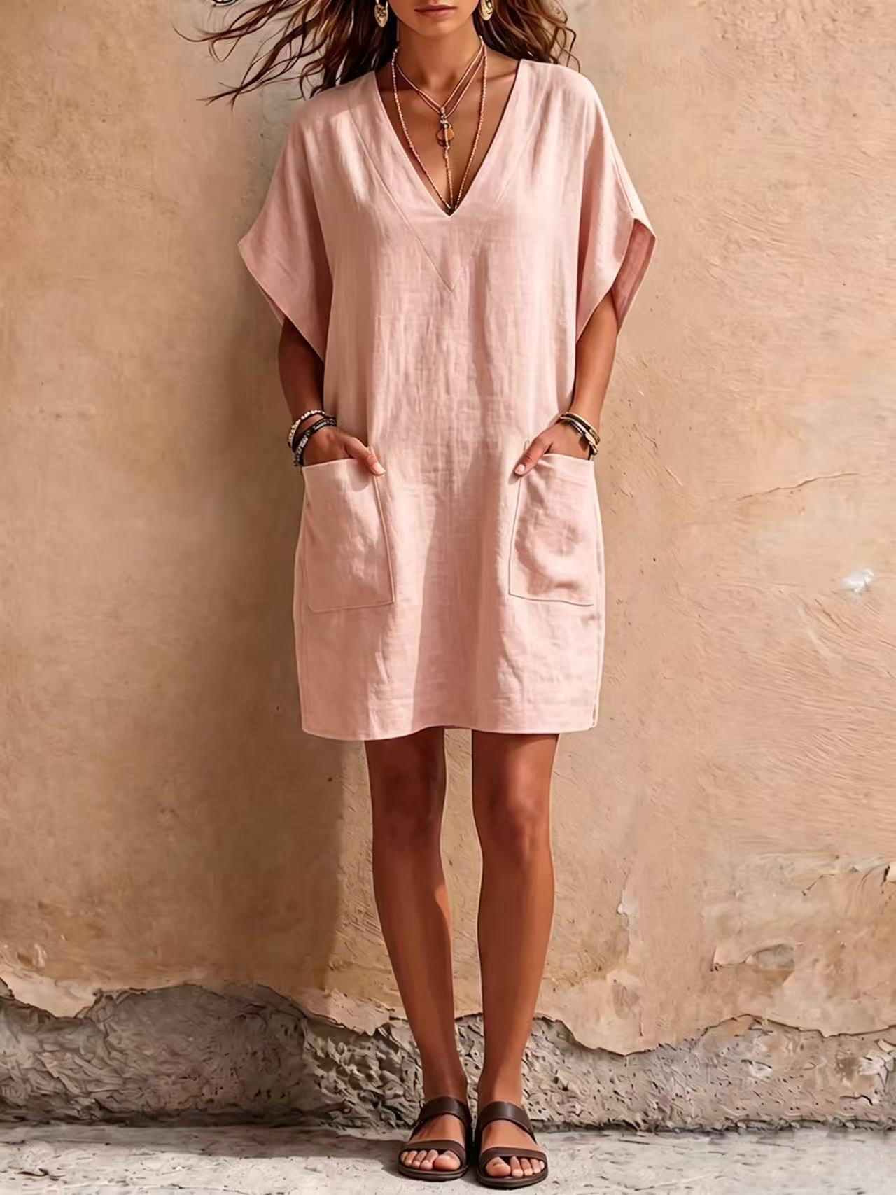 V-neck Pocket Dress For Women