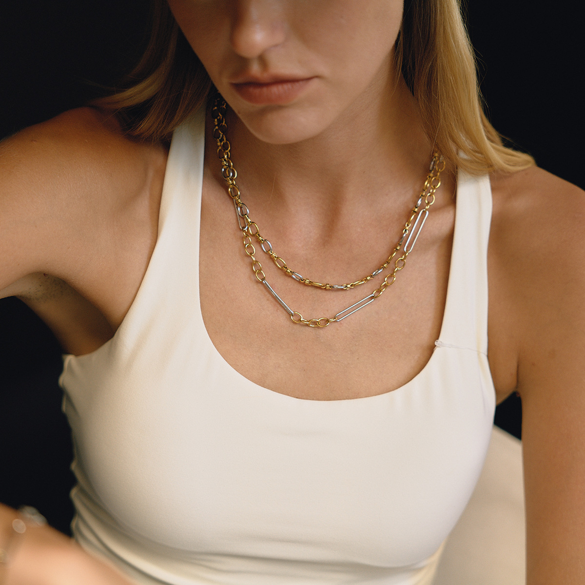 Gold Necklace Stainless Steel Two-tone Chain