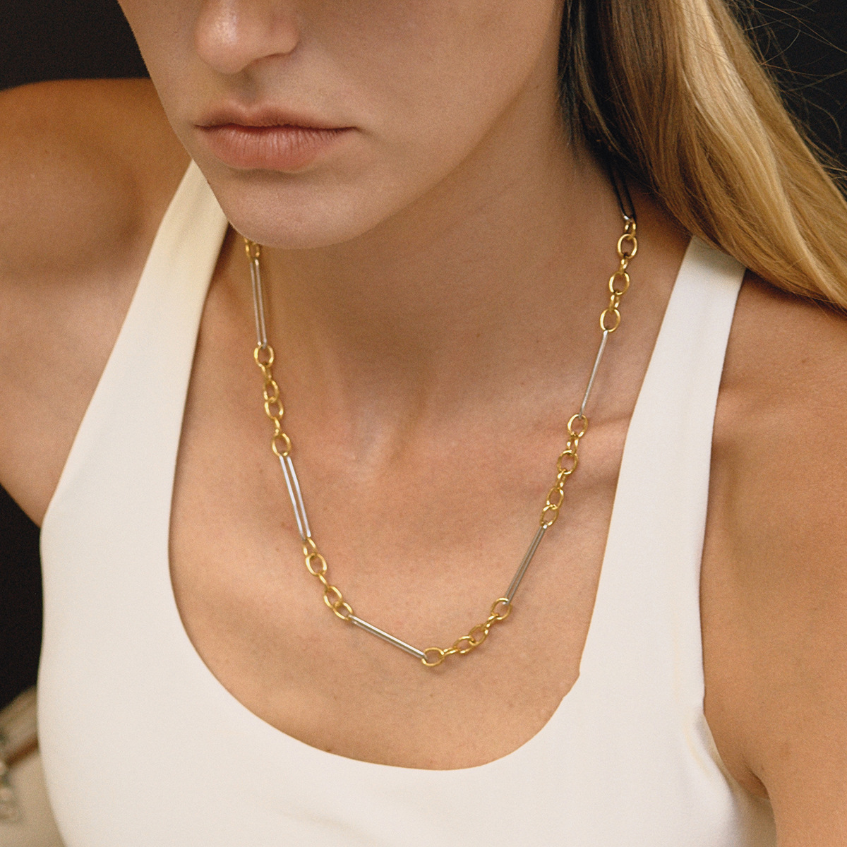 Gold Necklace Stainless Steel Two-tone Chain