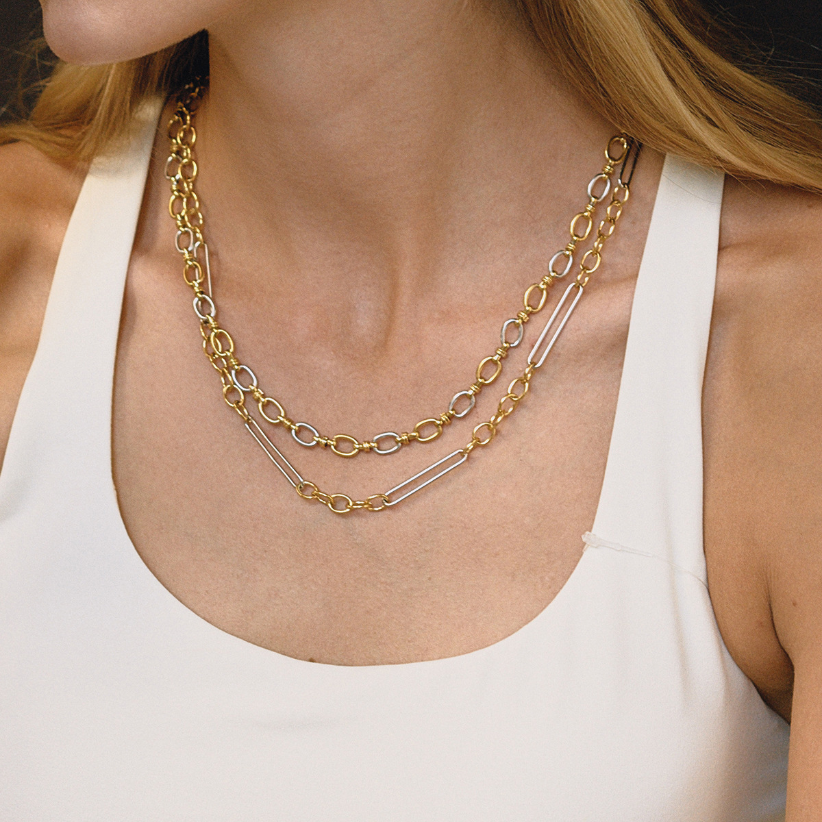 Gold Necklace Stainless Steel Two-tone Chain