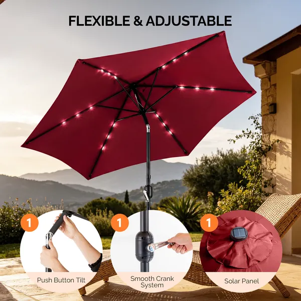 Solar LED Patio Umbrella 9ft