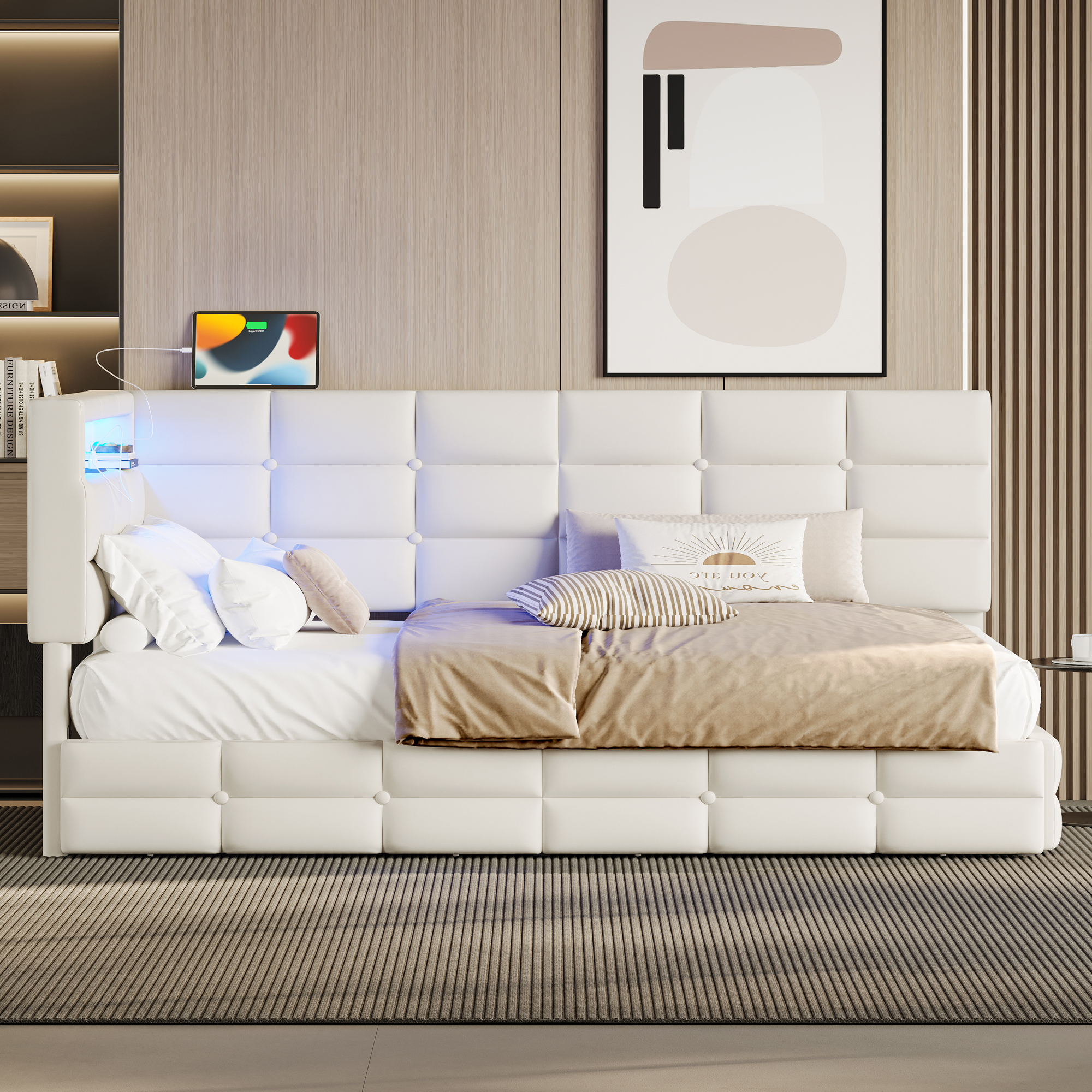 Twin Daybed Storage Drawers Beige