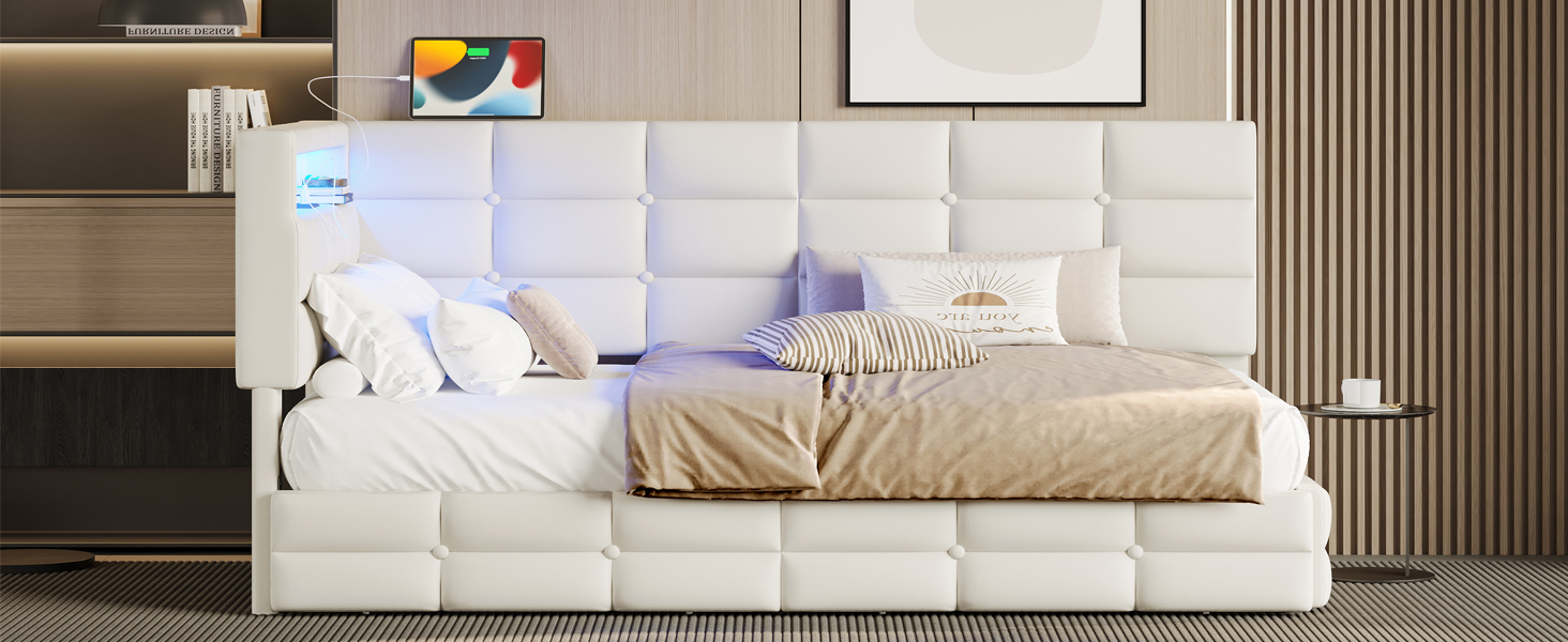 Twin Daybed Storage Drawers Beige