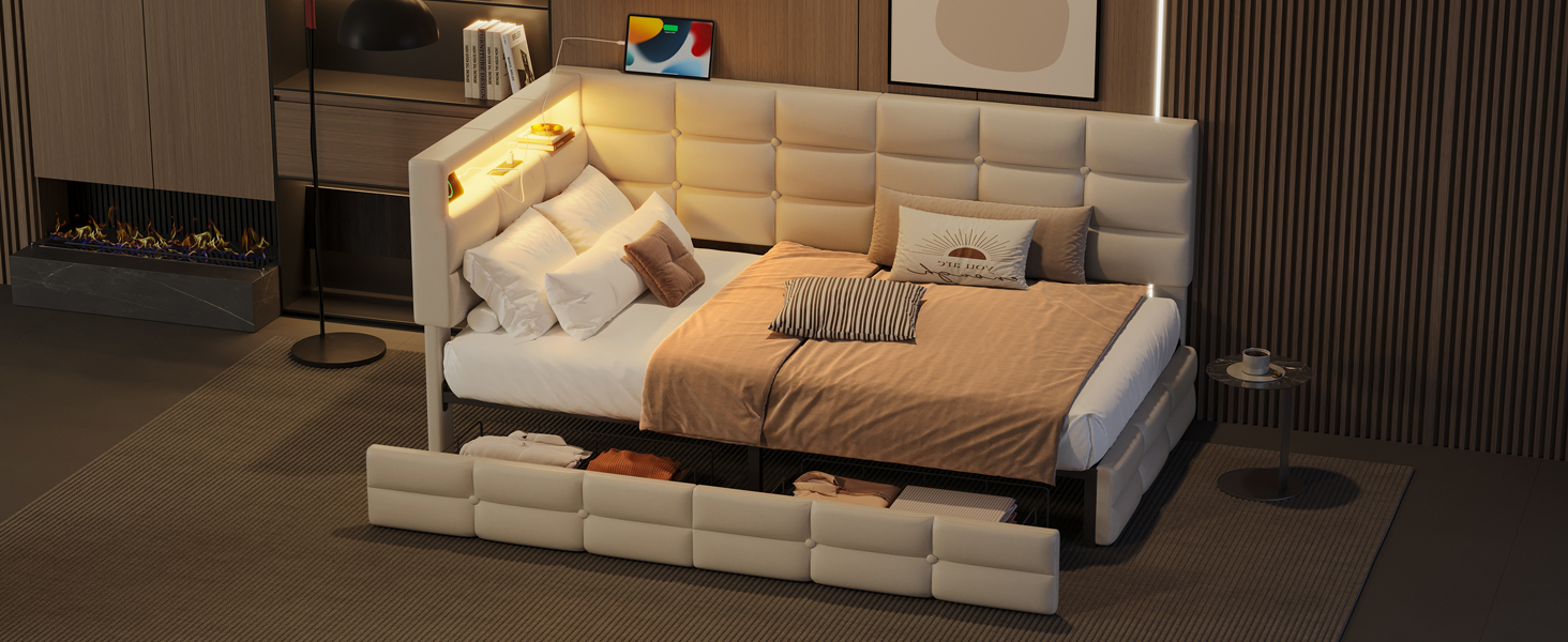Twin Daybed Storage Drawers Beige