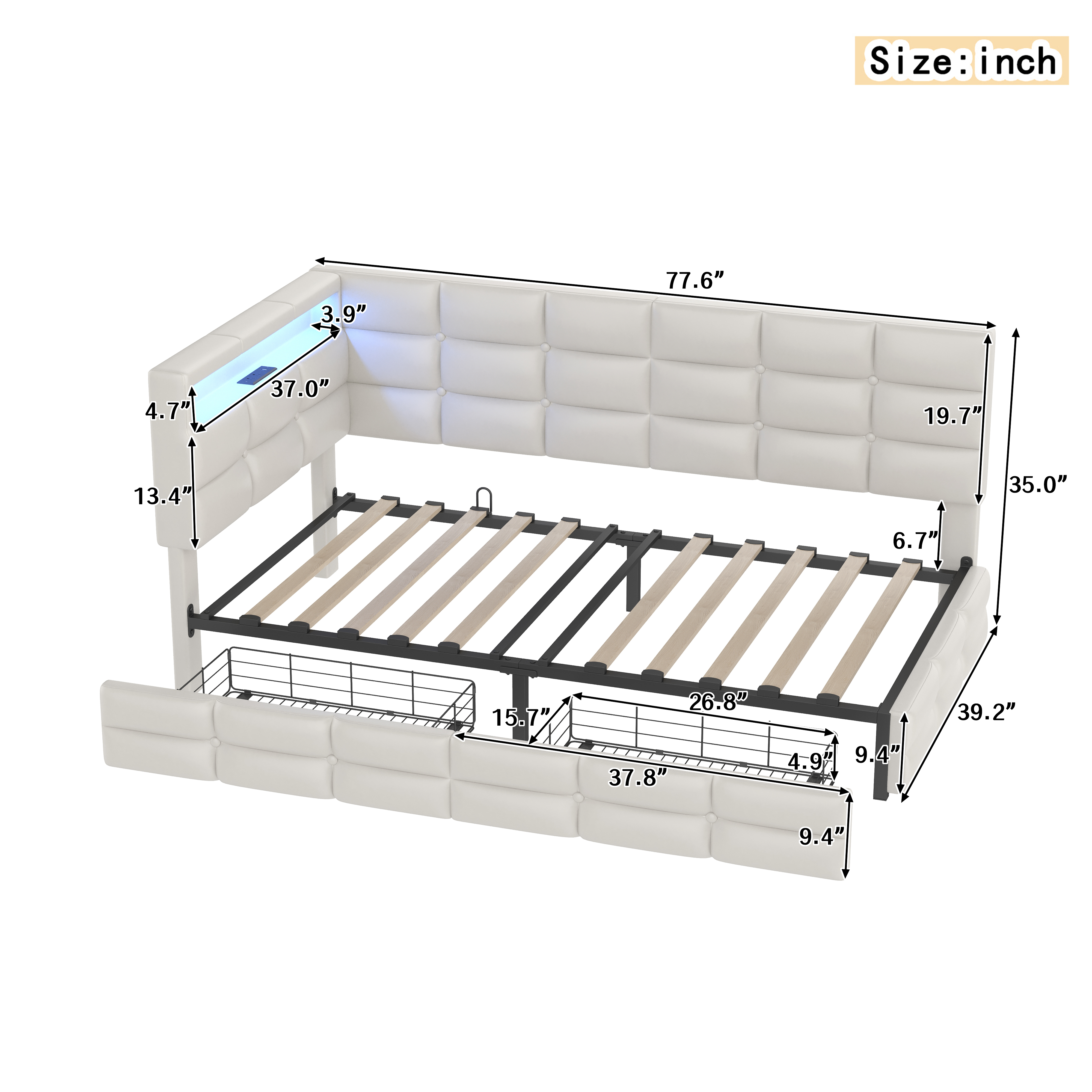 Twin Daybed Storage Drawers Beige