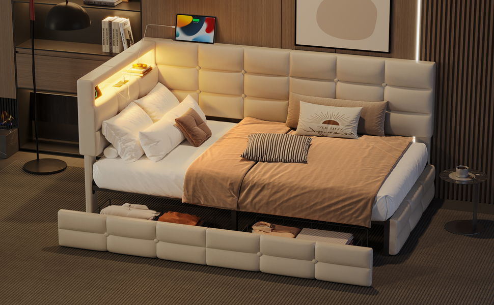 Twin Daybed Storage Drawers Beige