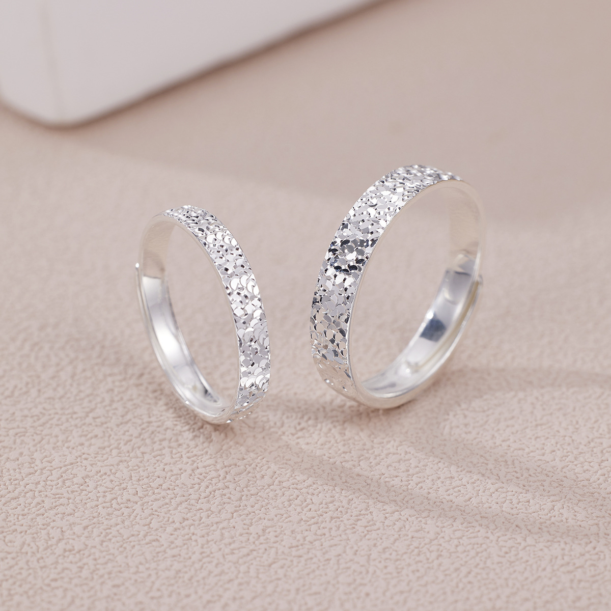 Fine Silver Couple Ring, Sparkling, Adjustable