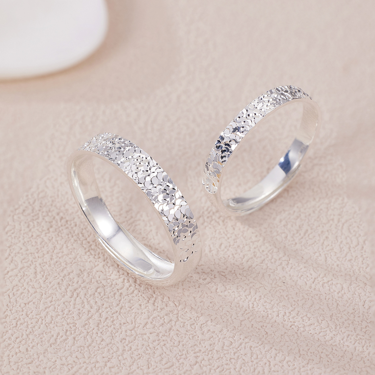 Fine Silver Couple Ring, Sparkling, Adjustable