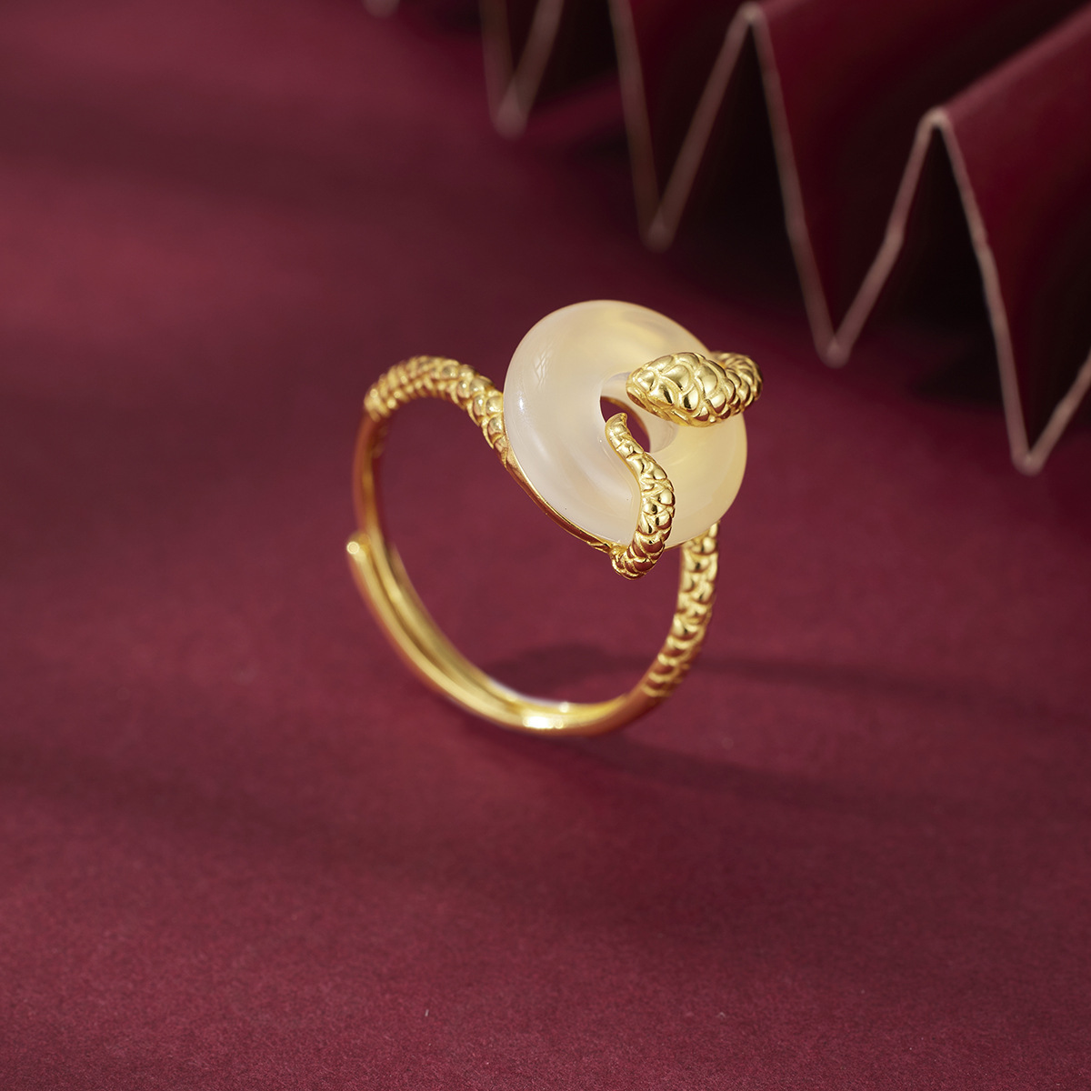S925 Sterling Silver Snake Ring with Jade Buckle