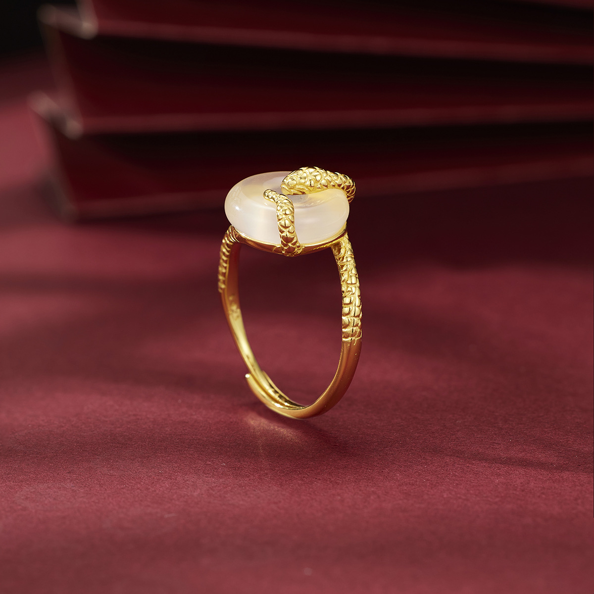 S925 Sterling Silver Snake Ring with Jade Buckle