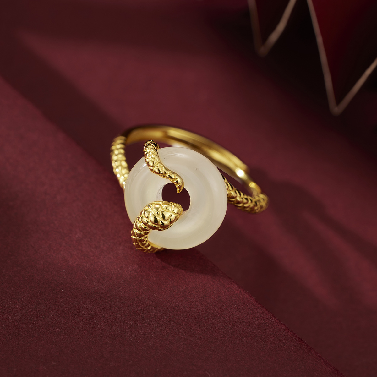 S925 Sterling Silver Snake Ring with Jade Buckle
