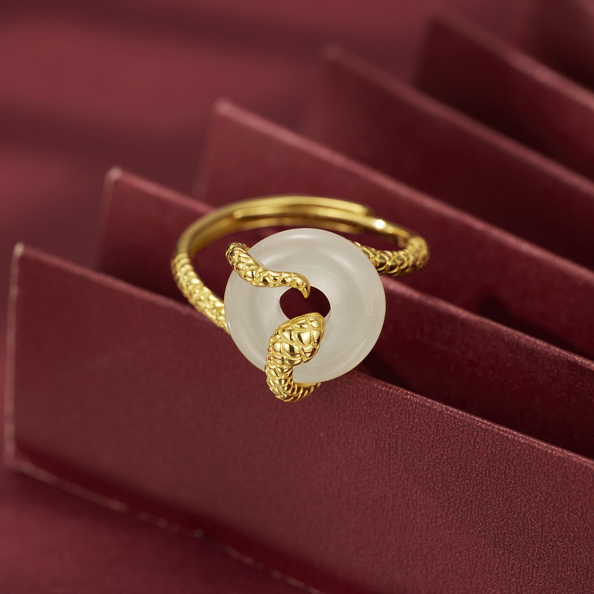 S925 Sterling Silver Snake Ring with Jade Buckle
