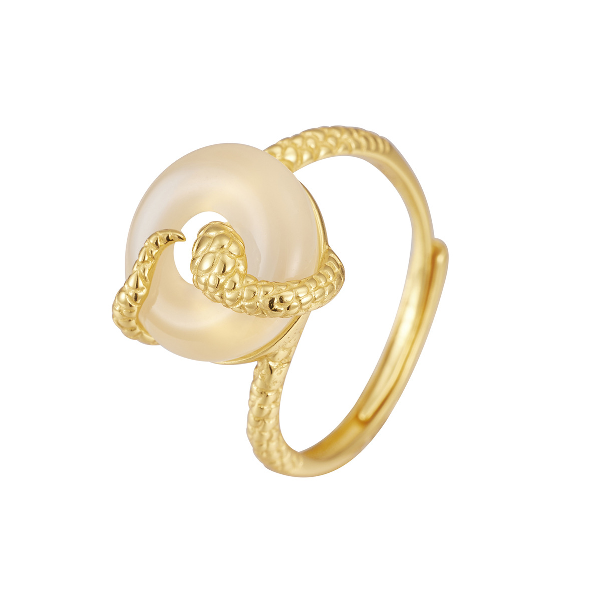 S925 Sterling Silver Snake Ring with Jade Buckle