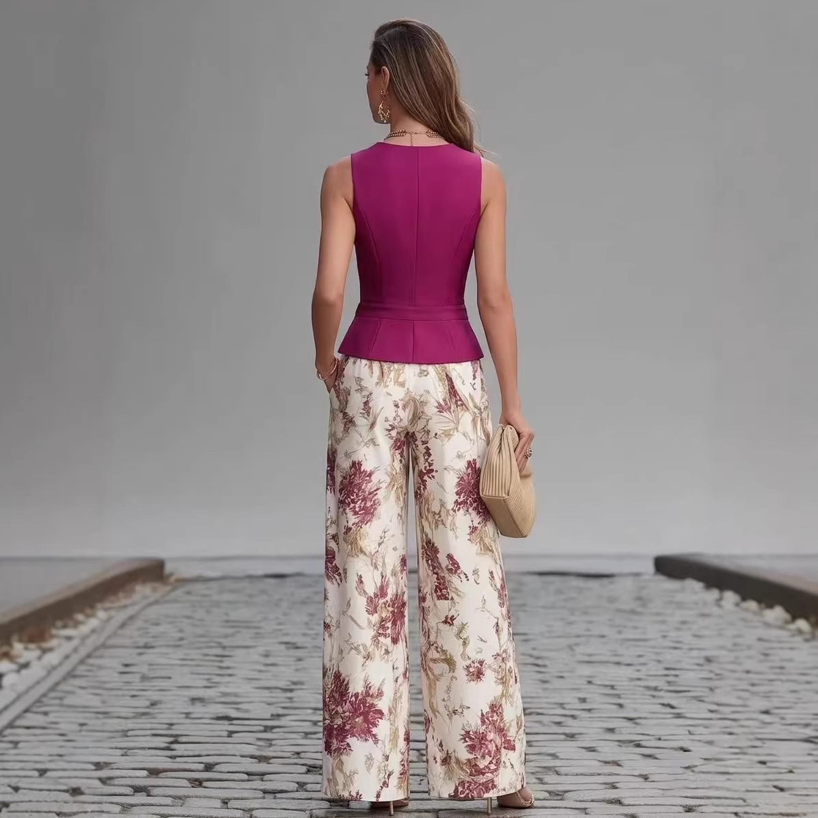 Elegant Vest Top And Wide-leg Pants
