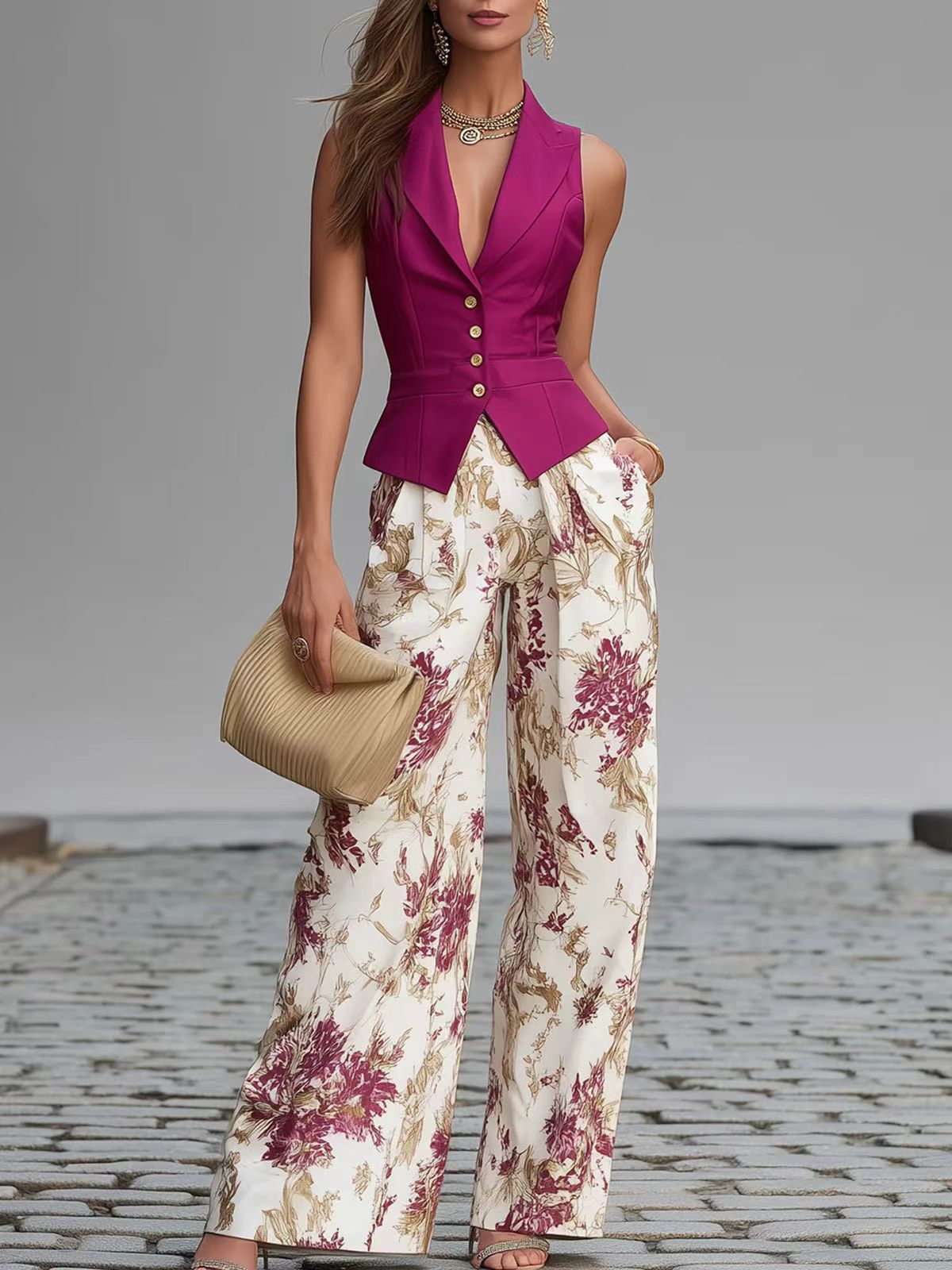 Elegant Vest Top And Wide-leg Pants