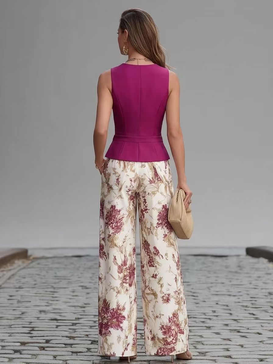 Elegant Vest Top And Wide-leg Pants