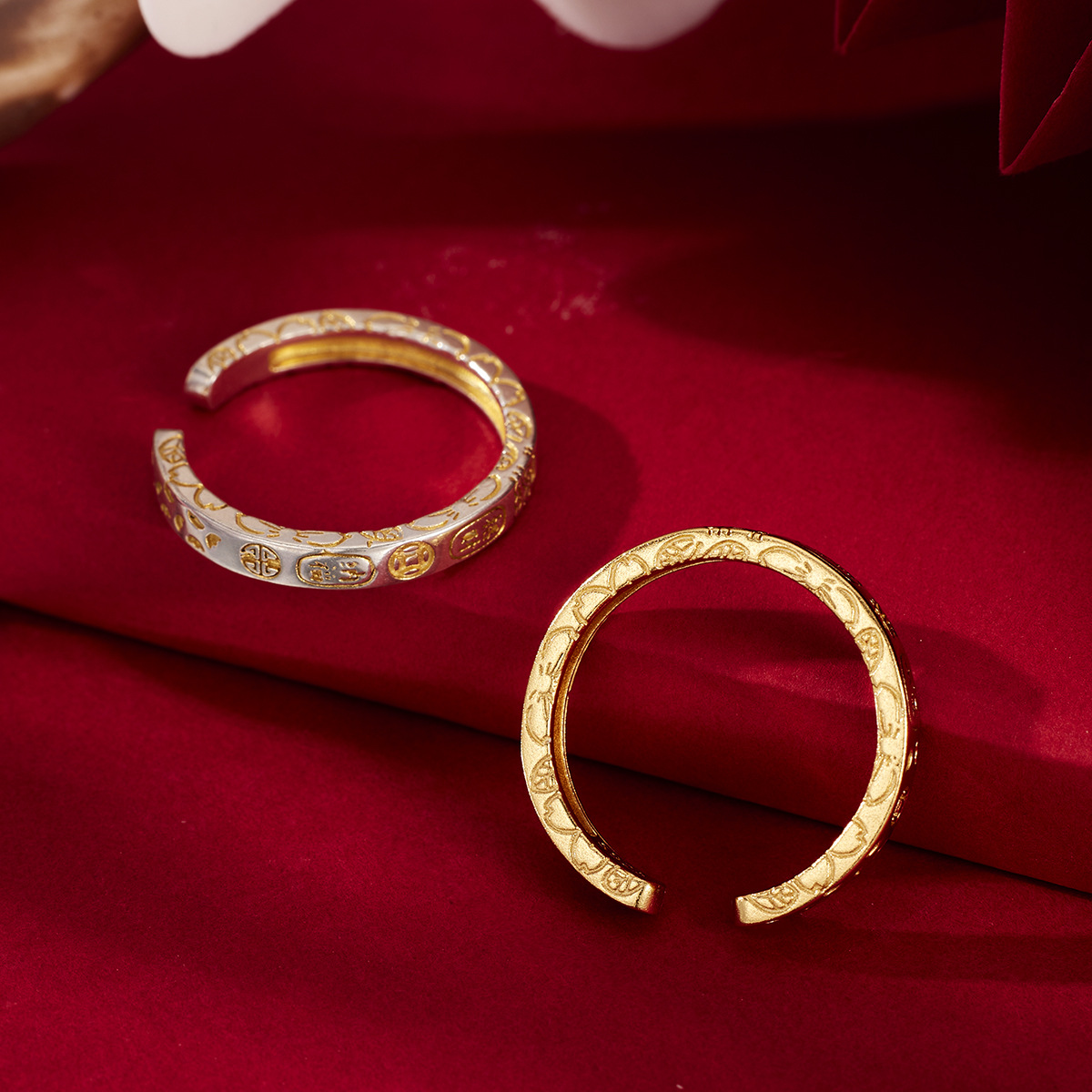 S925 Silver Ring, Auspicious Words, Couple