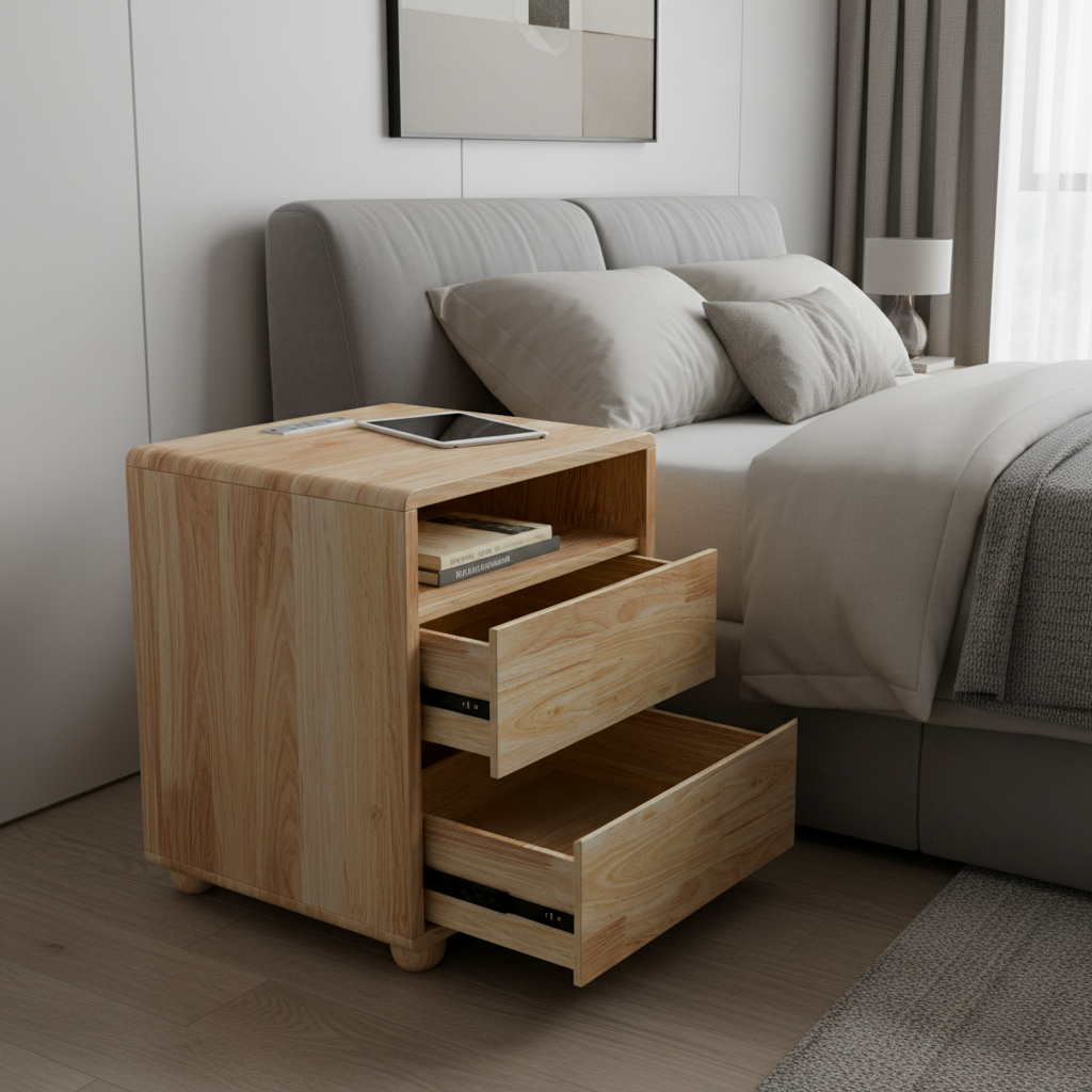 Modern Nightstand With 2 Drawers And Shelves