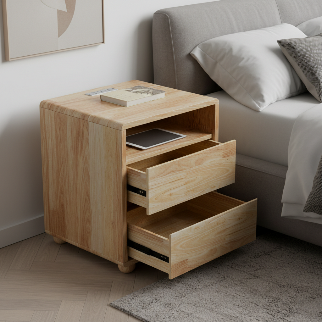 Modern Nightstand With 2 Drawers And Shelves