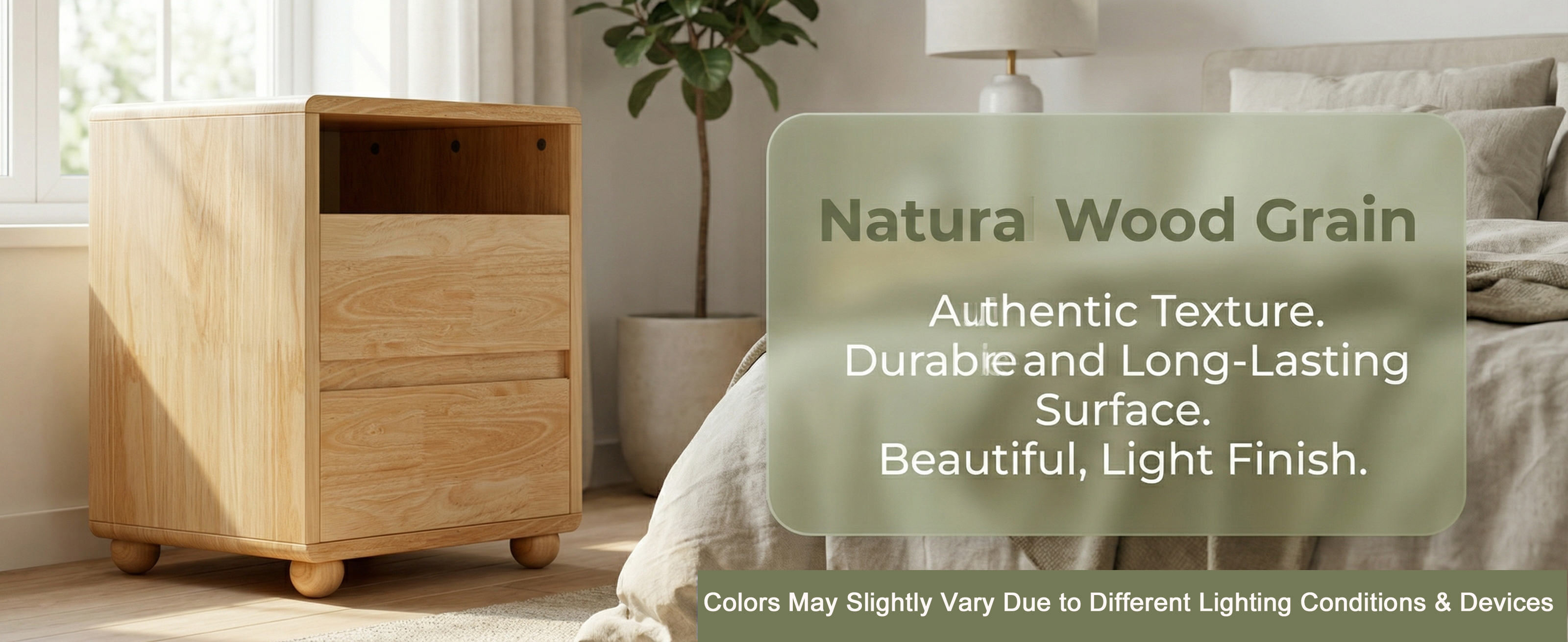 Modern Nightstand With 2 Drawers And Shelves