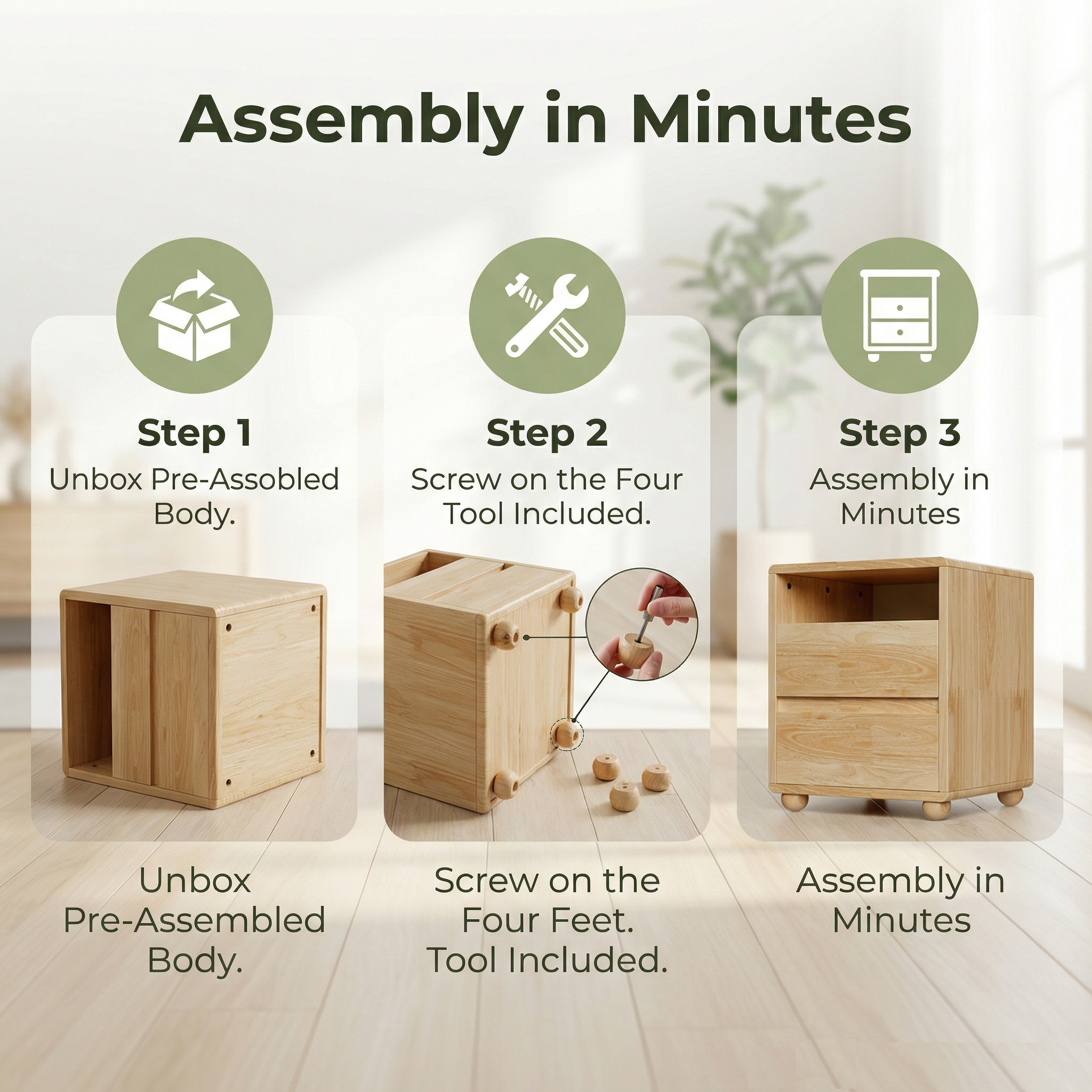 Modern Nightstand With 2 Drawers And Shelves