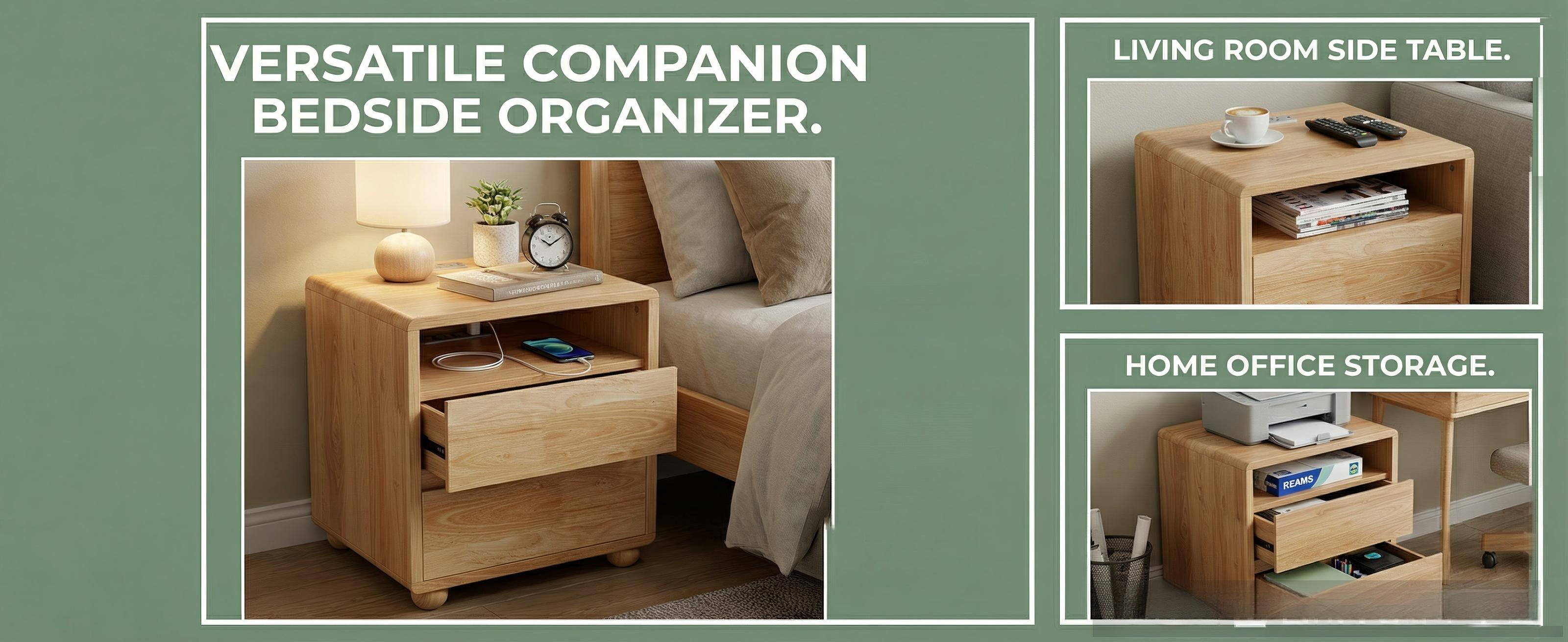 Modern Nightstand With 2 Drawers And Shelves
