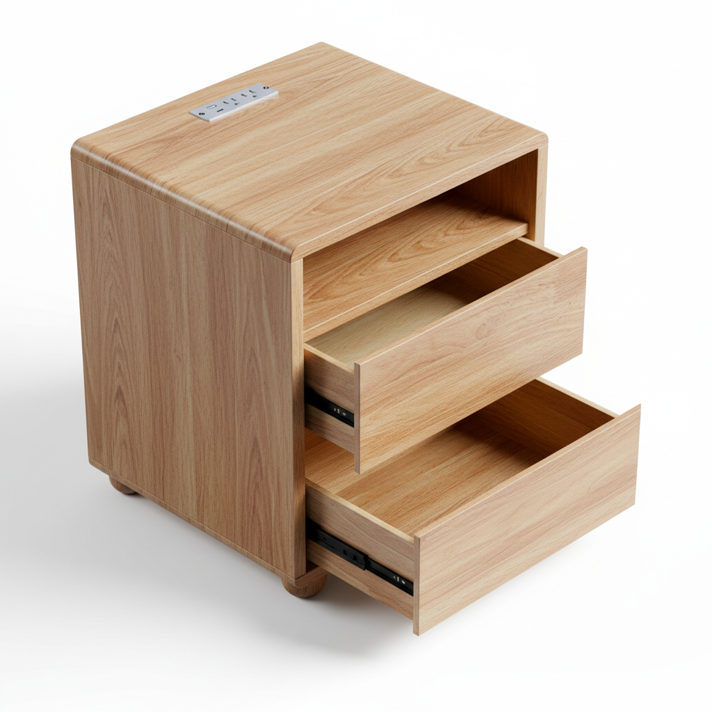 Modern Nightstand With 2 Drawers And Shelves