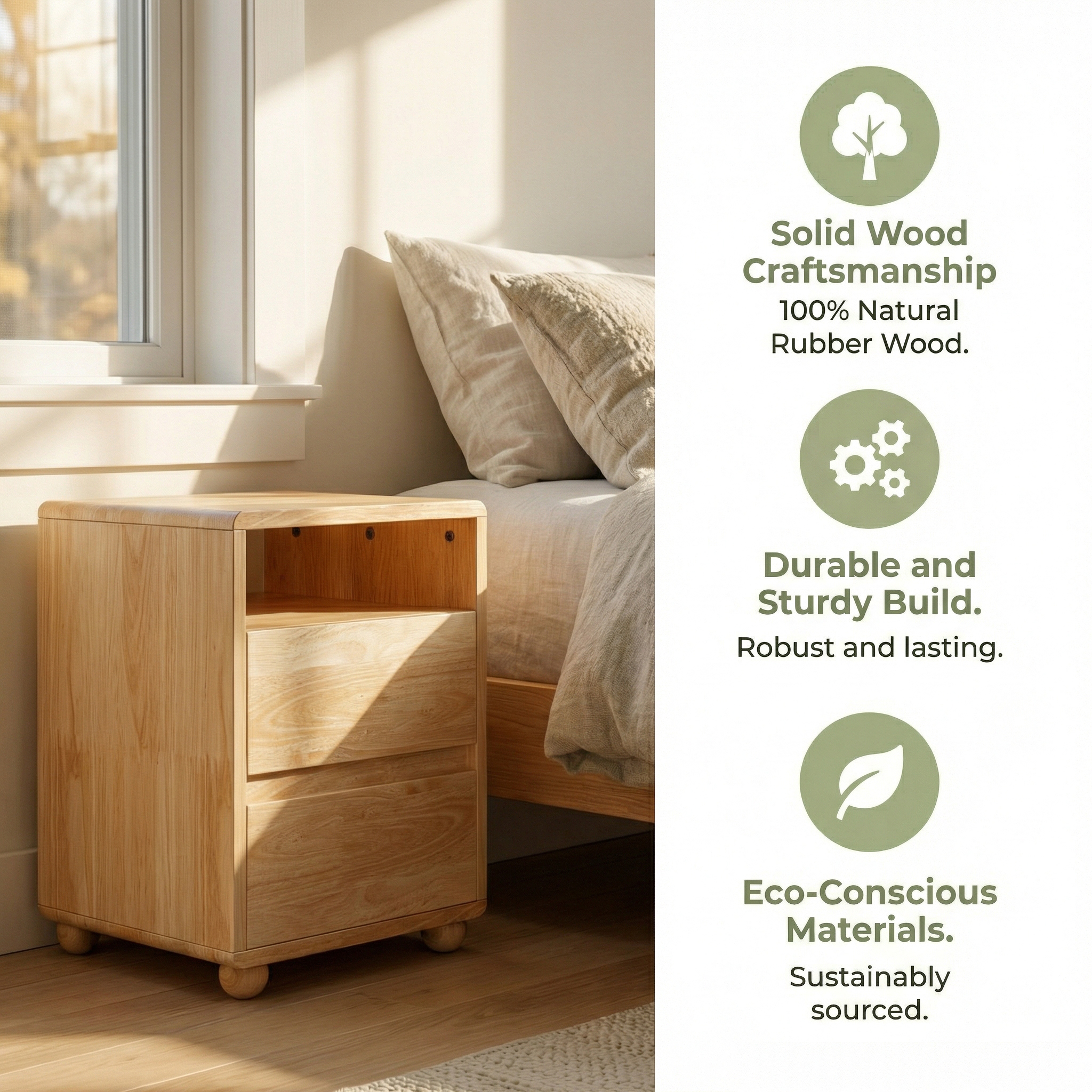 Modern Nightstand With 2 Drawers And Shelves