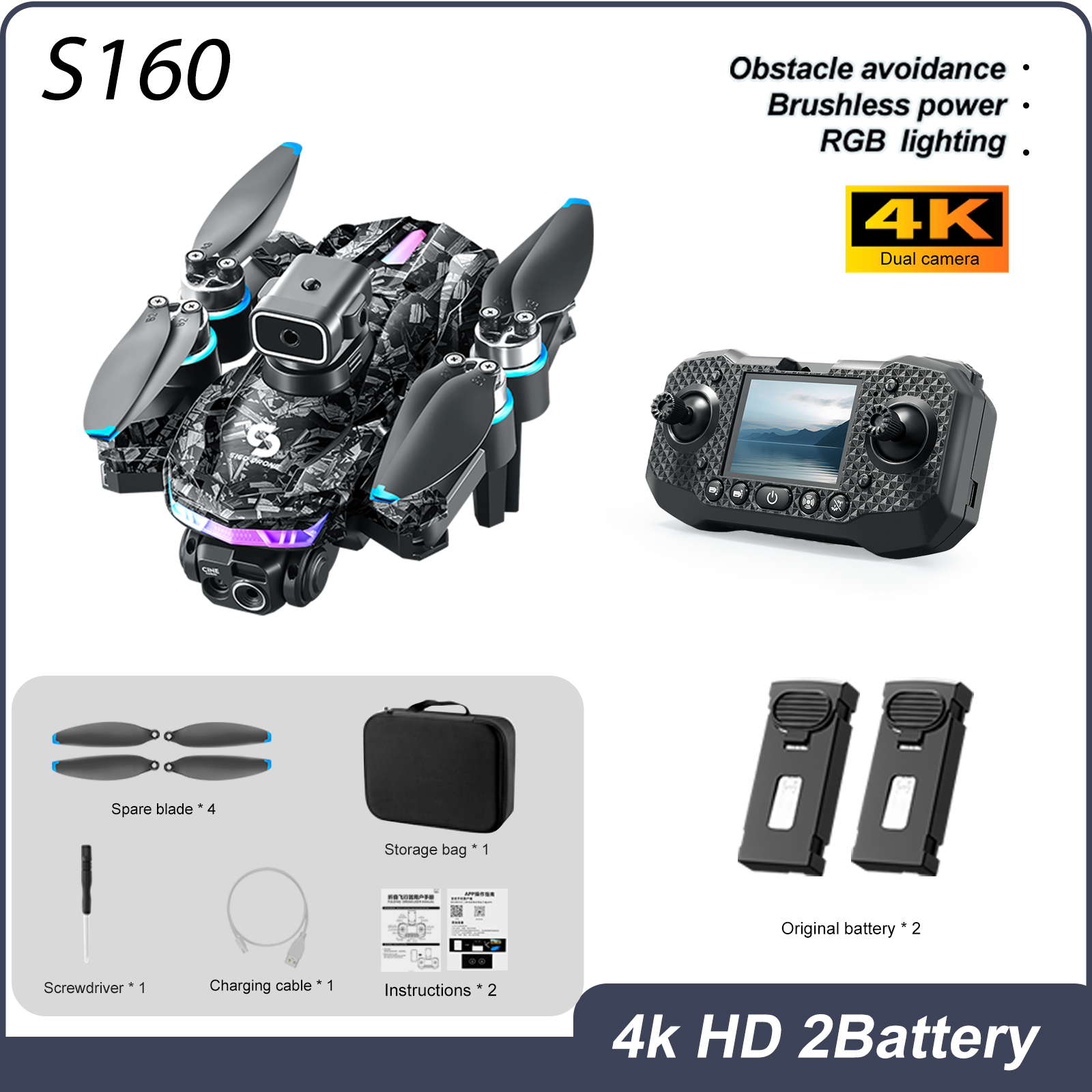 Drone, Foldable, Brushless Quadcopter, RGB