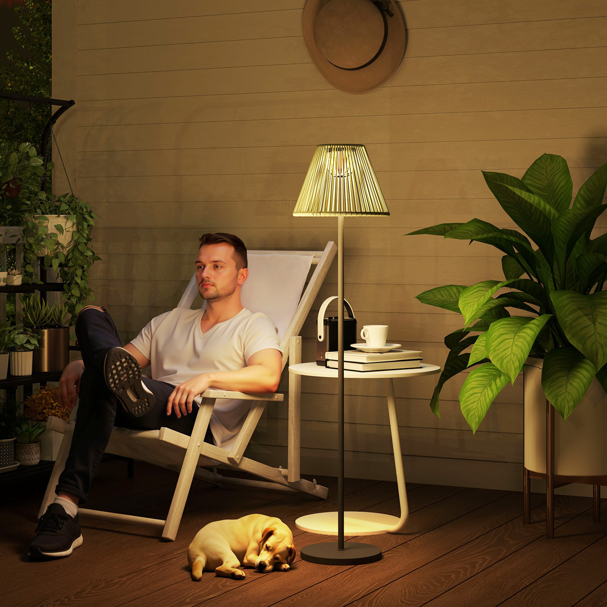 Solar Stehlampe Rattan Lamp