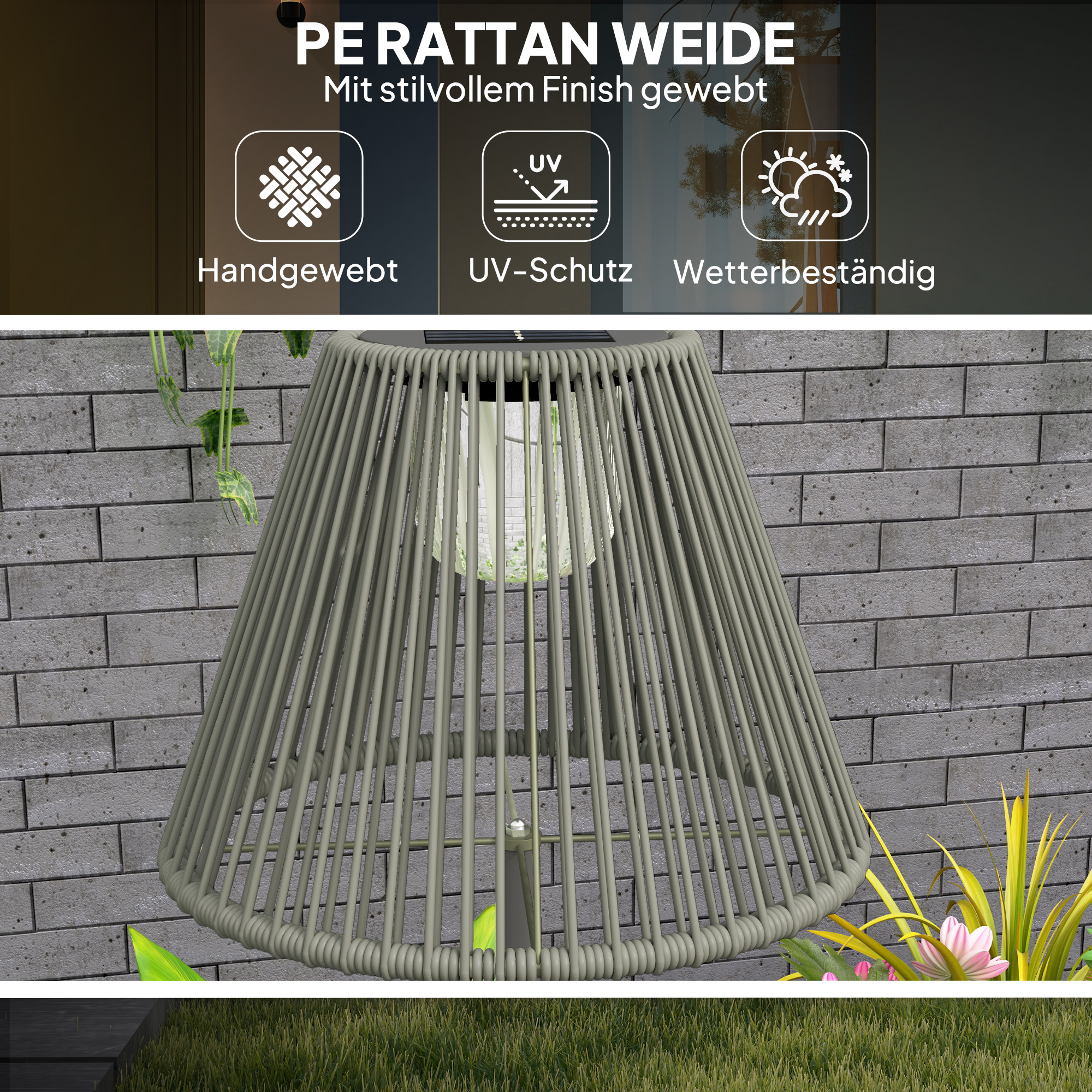 Solar Stehlampe Rattan Lamp