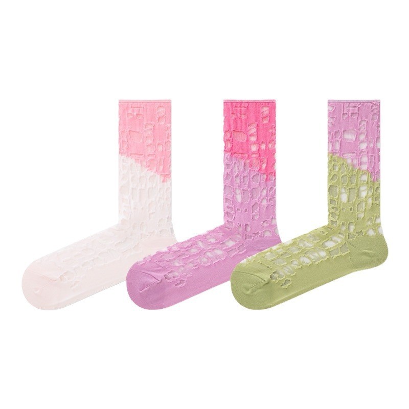 Color Blocked Hole Socks