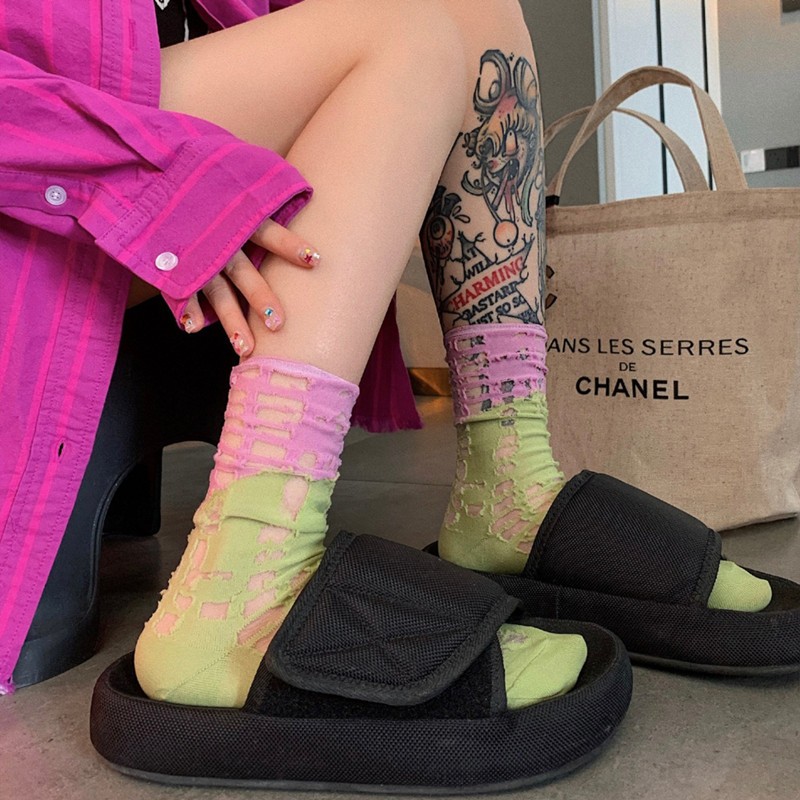 Color Blocked Hole Socks