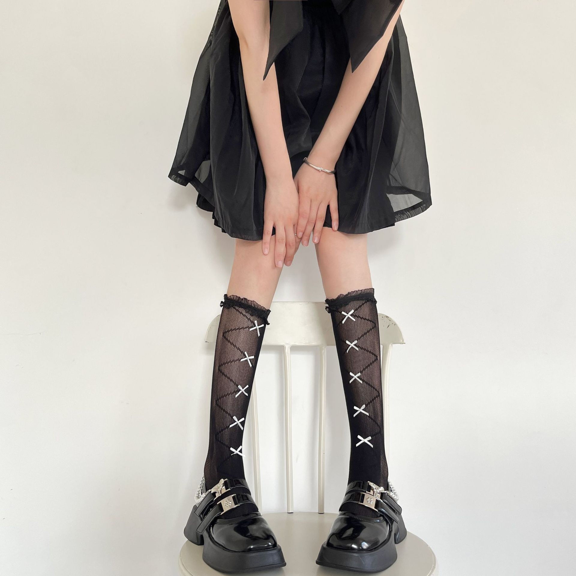 Bow Tie Mesh Socks