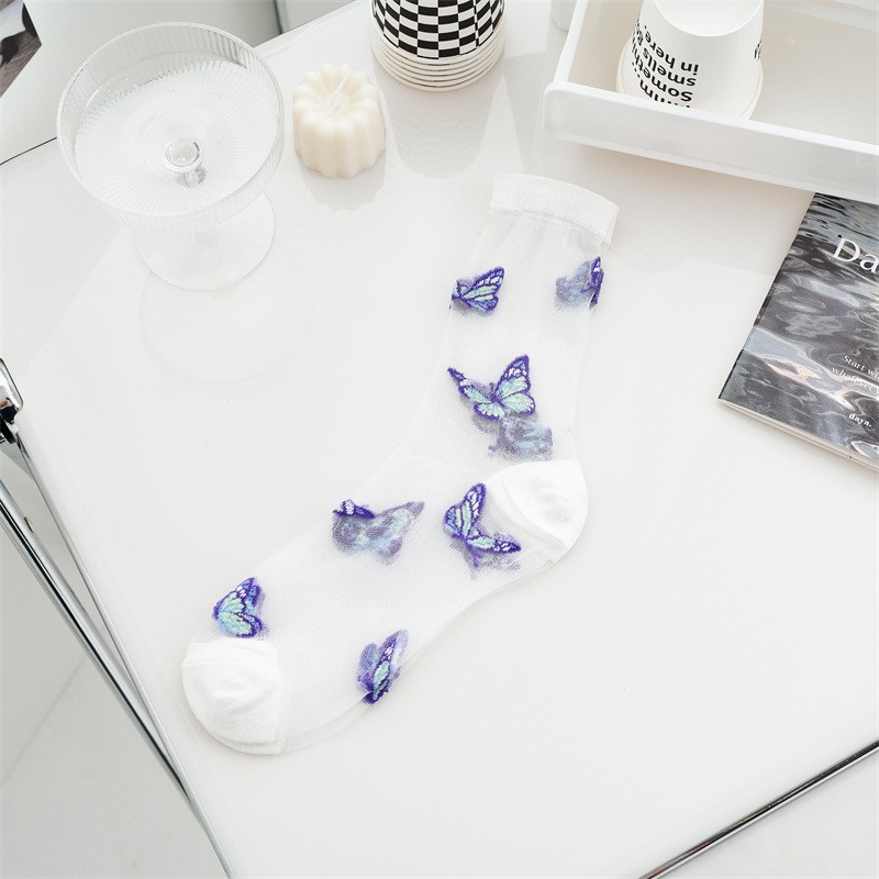 Little Flower Glass Silk Socks Women's