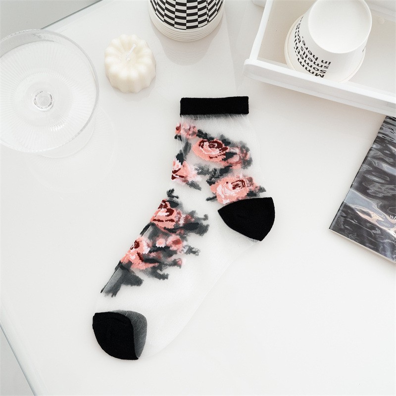 Little Flower Glass Silk Socks Women's