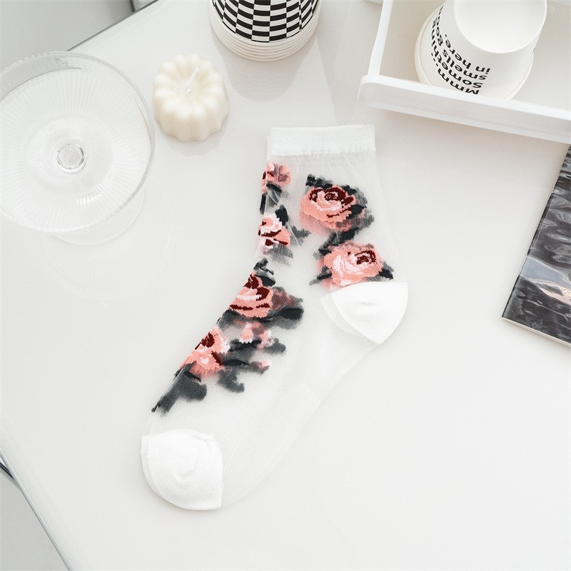 Little Flower Glass Silk Socks Women's