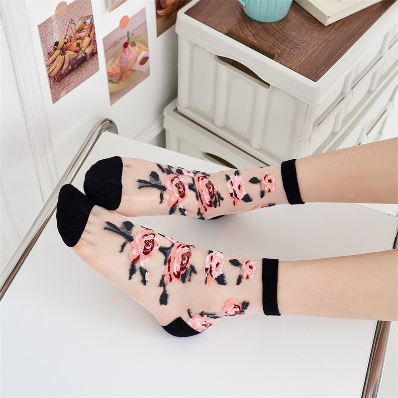 Little Flower Glass Silk Socks Women's