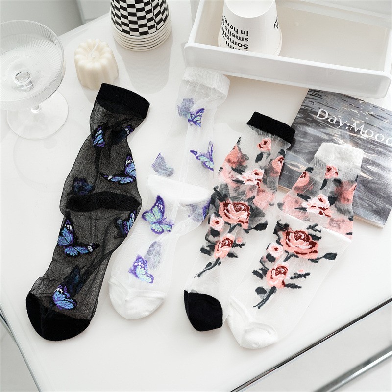 Little Flower Glass Silk Socks Women's