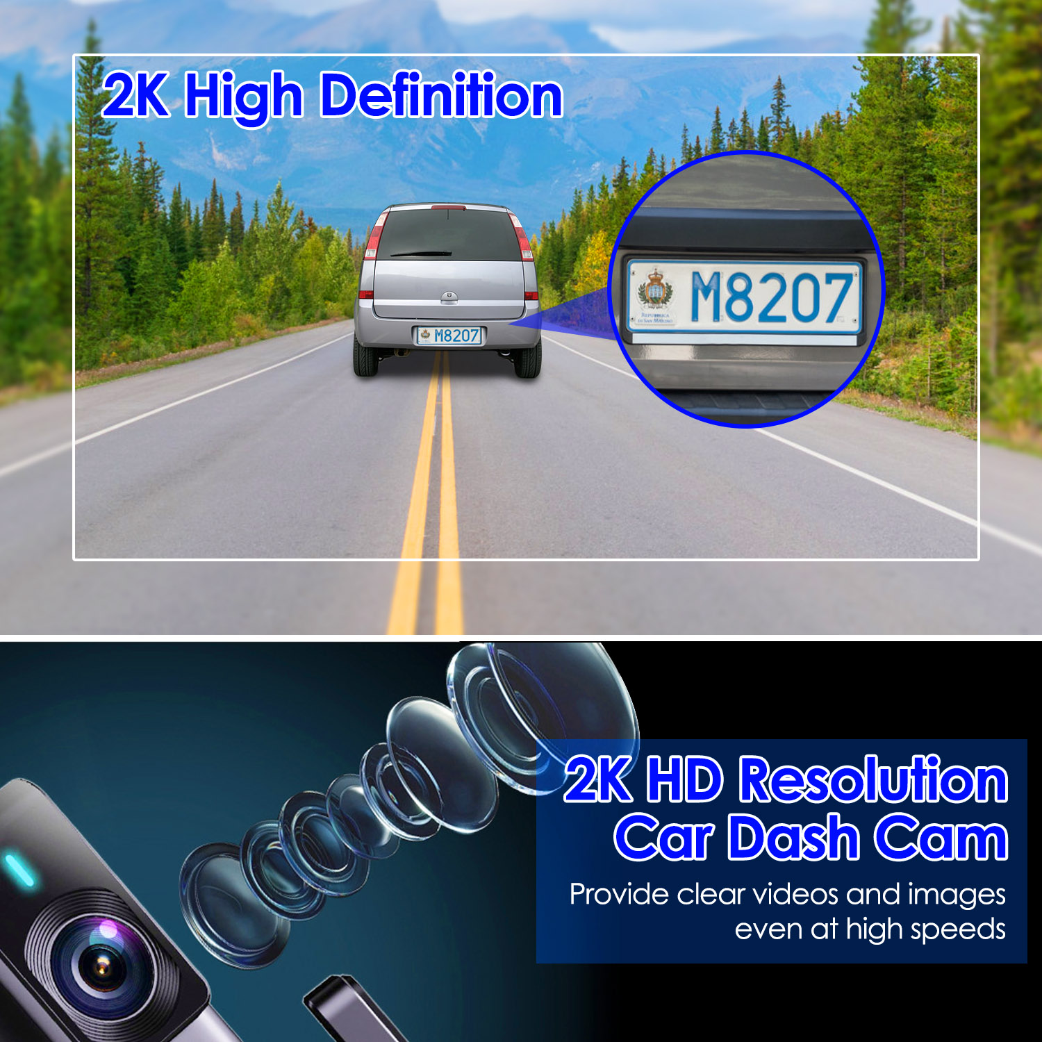 Front Dash Cam 2K HD WiFi
