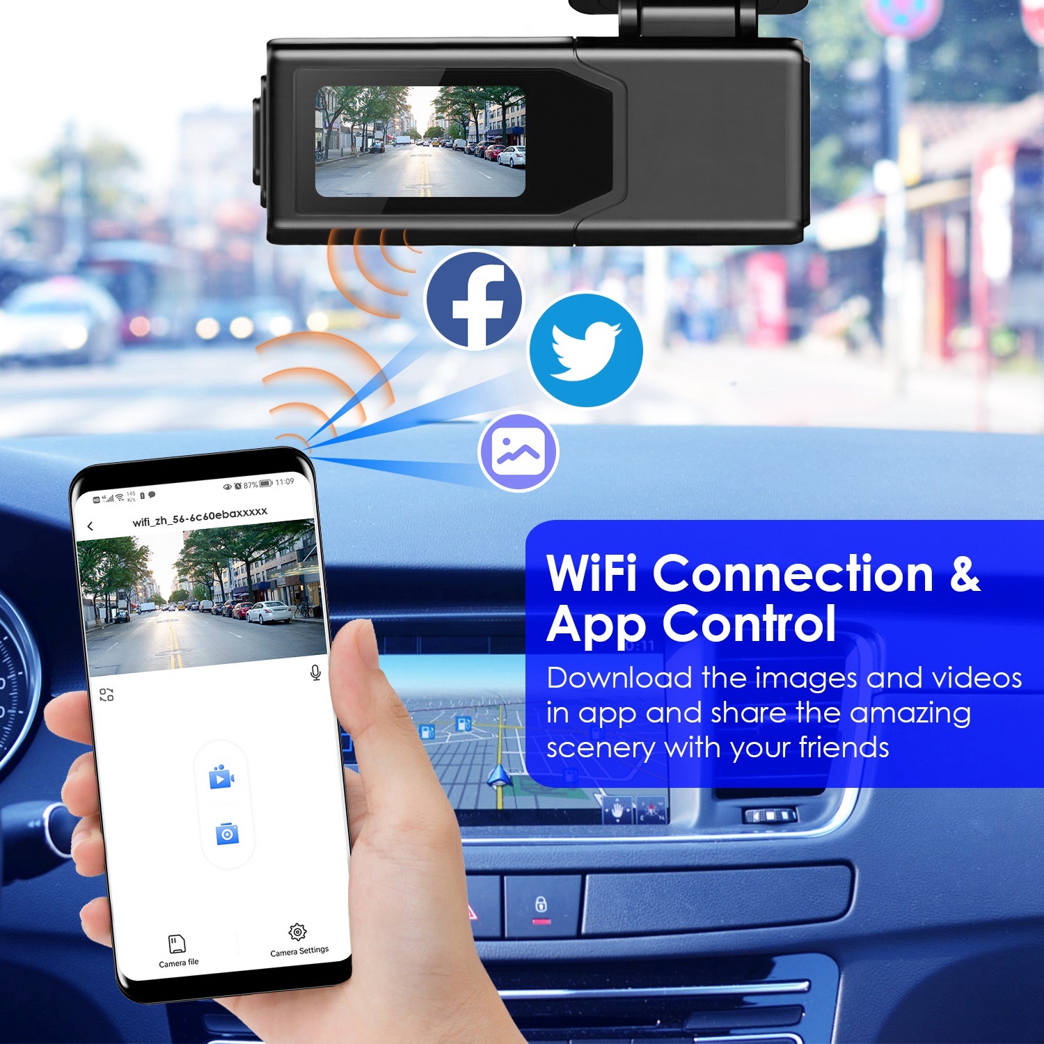 Front Dash Cam 2K HD WiFi